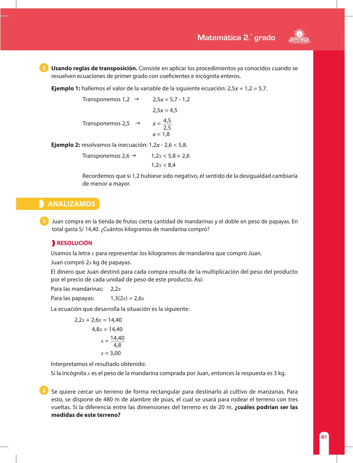 Miniatura página 81 de Matemática 2 : cuaderno de reforzamiento pedagógico - JEC · 2016
