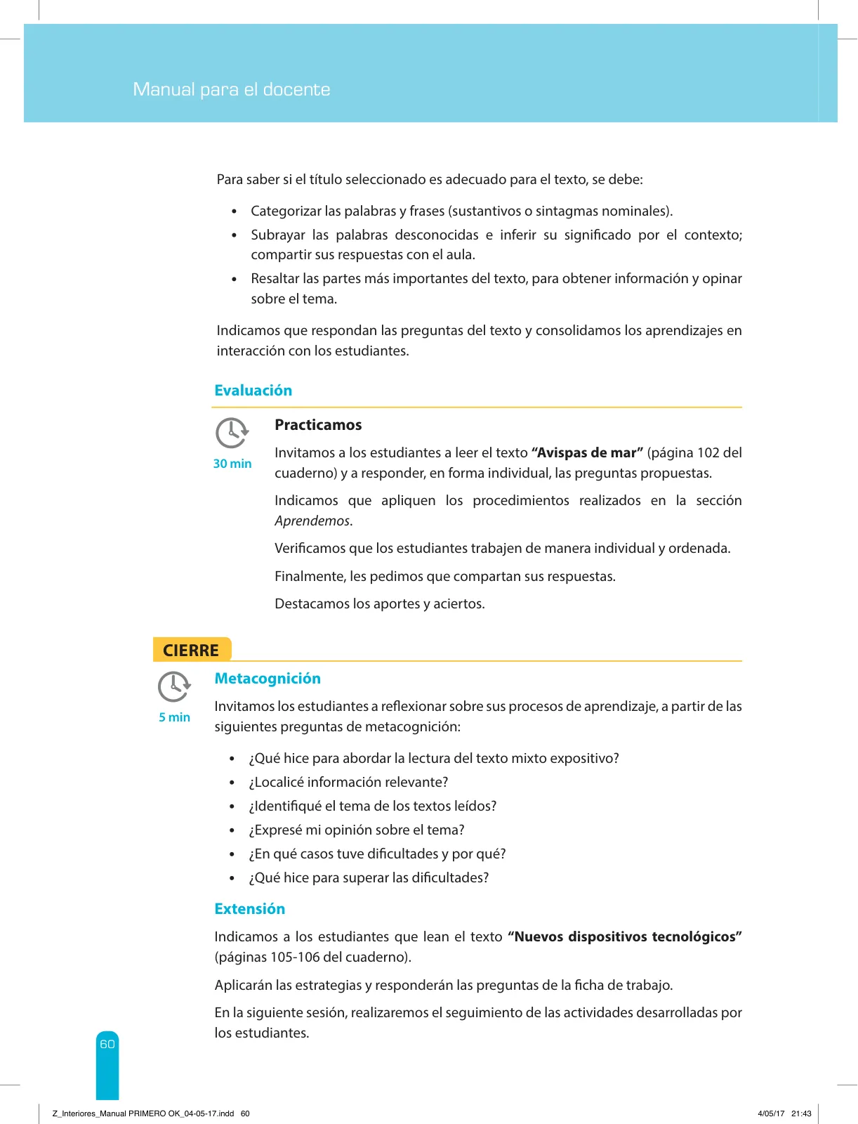 Página 62 de Comprensión lectora 1 : manual para el docente de primer grado de Secundaria · 2017