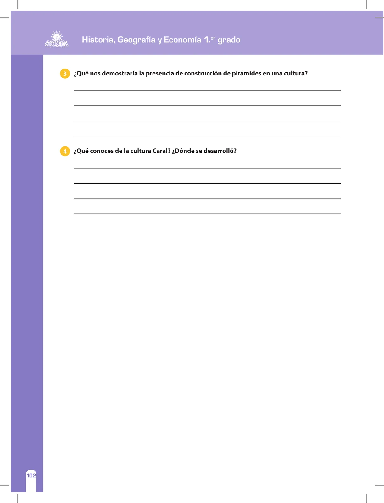 Página 102 de Historia, Geografía y Economía 1 : cuaderno de reforzamiento pedagógico - JEC · 2016