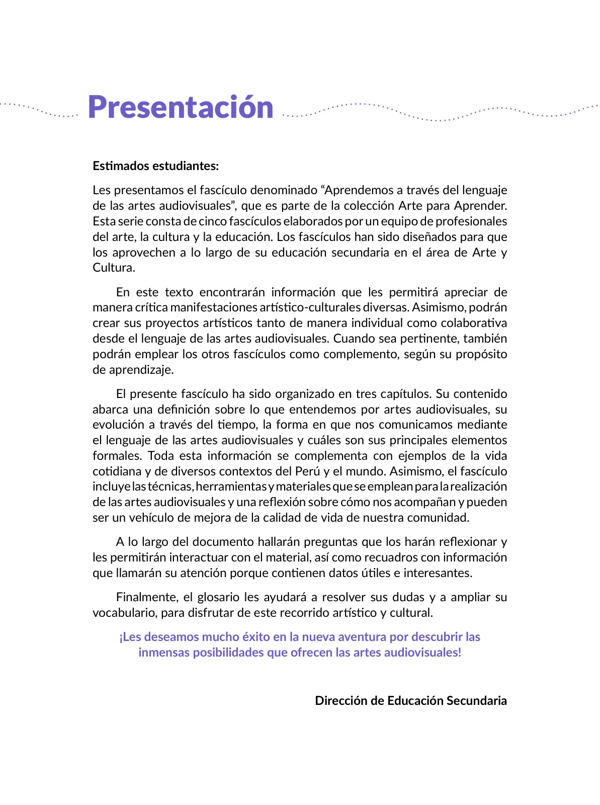 Página 5 de Aprendemos a través del lenguaje de las artes audiovisuales Fascículo 5 para estudiantes de Educación Secundaria · 2024