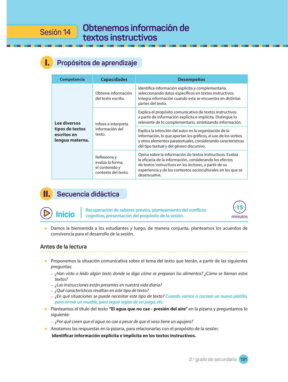 Página 133 de Comprensión lectora : manual para el docente de segundo grado de Secundaria 2018 · 2018