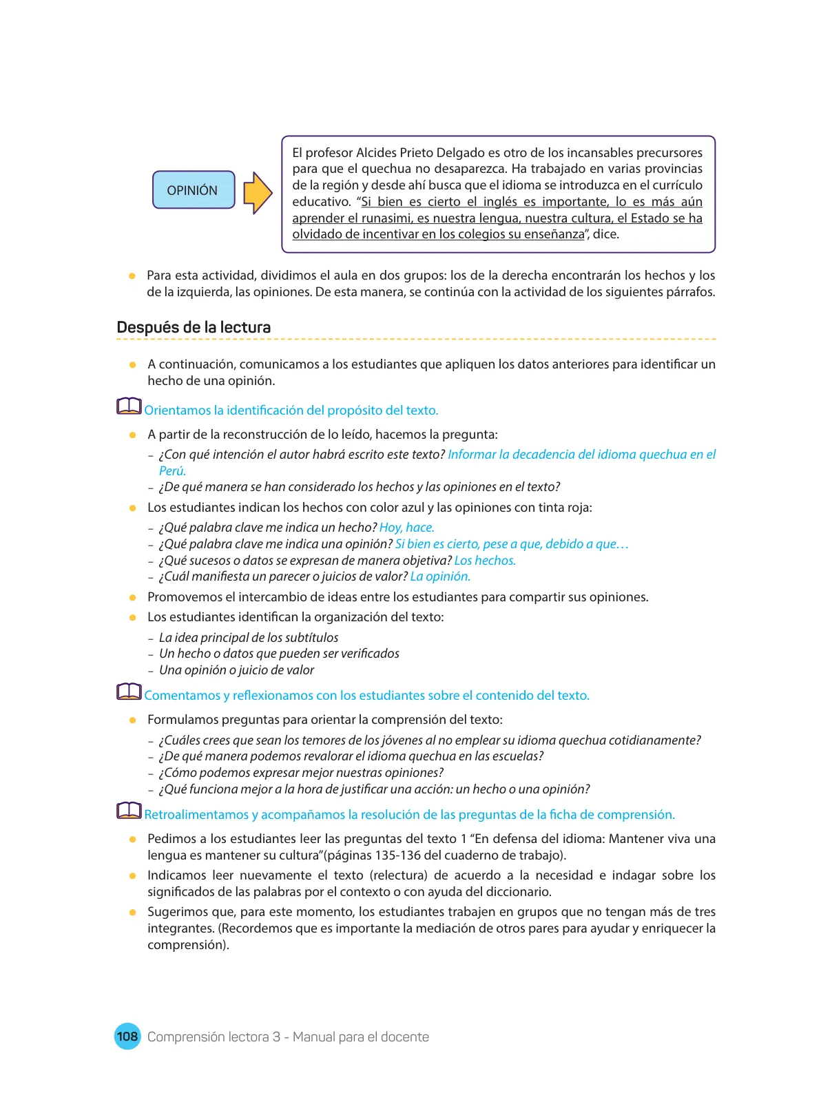 Página 110 de Comprensión lectora : manual para el docente de tercer grado de Secundaria 2018 · 2018