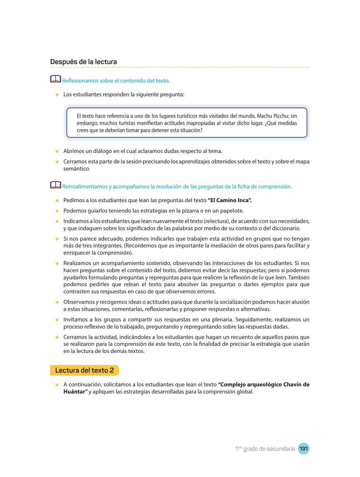 Página 133 de Comprensión lectora : manual para el docente de primer grado de Secundaria 2018 · 2018