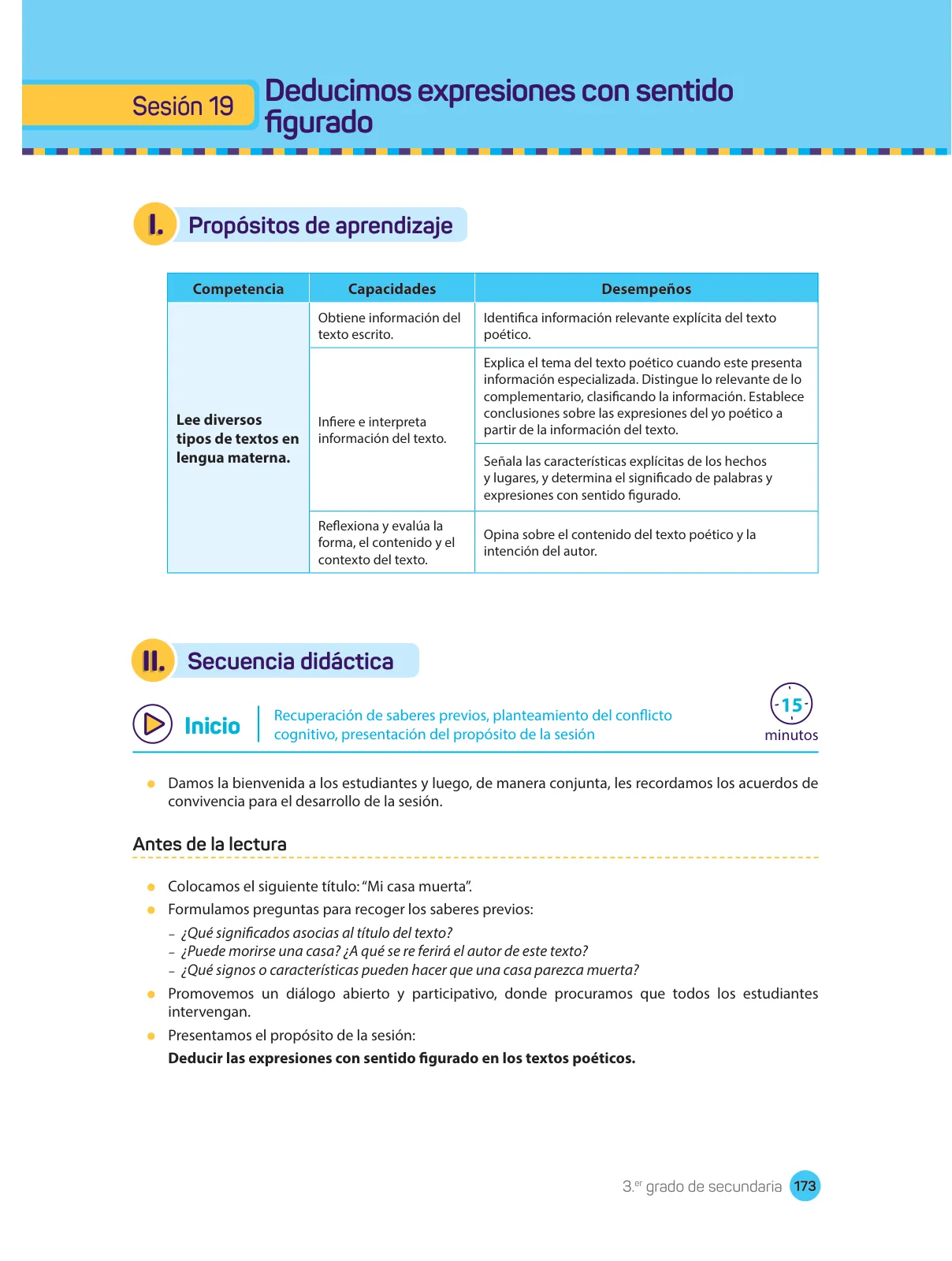 Página 175 de Comprensión lectora : manual para el docente de tercer grado de Secundaria 2018 · 2018