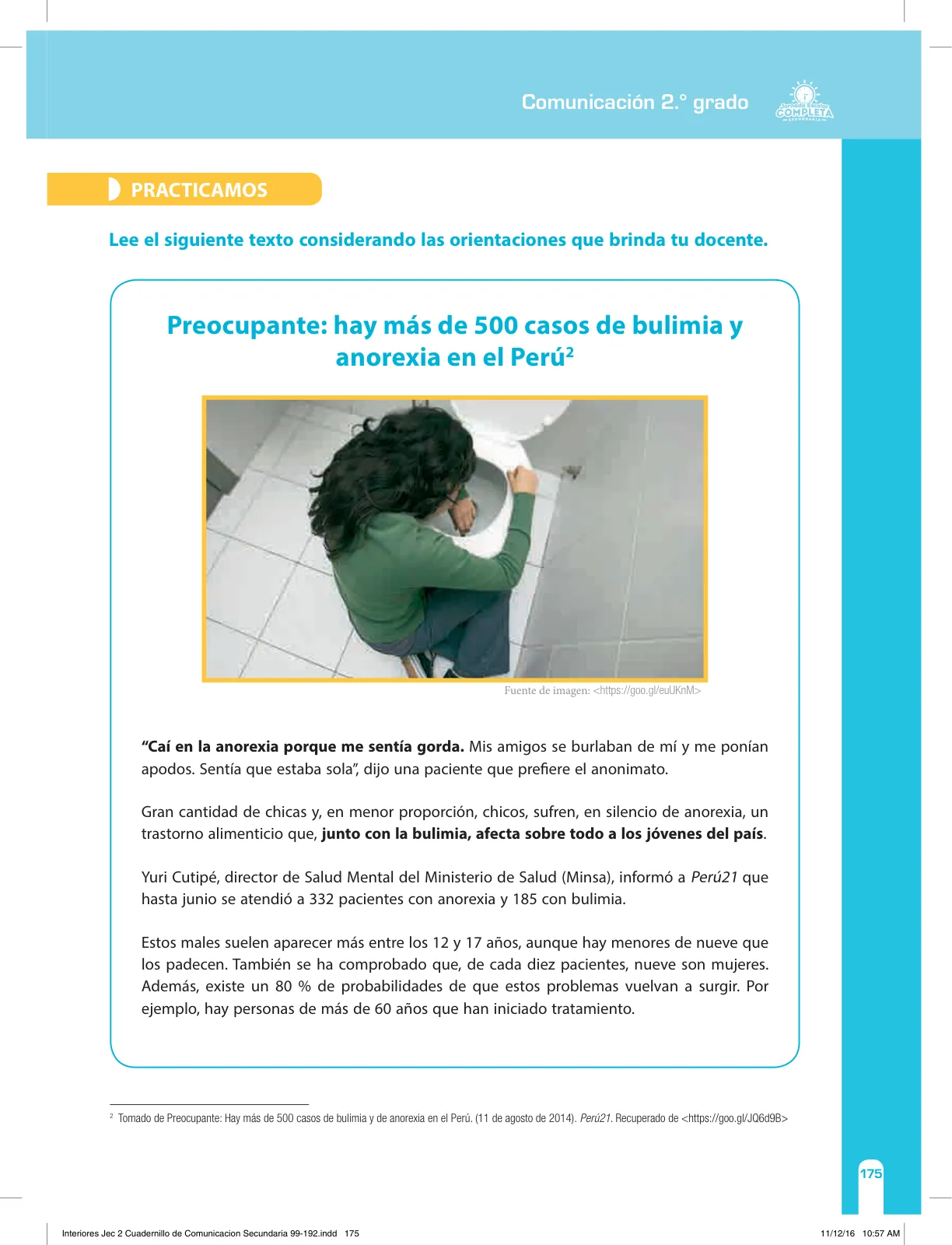 Página 175 de Comunicación Secundaria 2. Cuaderno de reforzamiento pedagógico - JEC · 2016