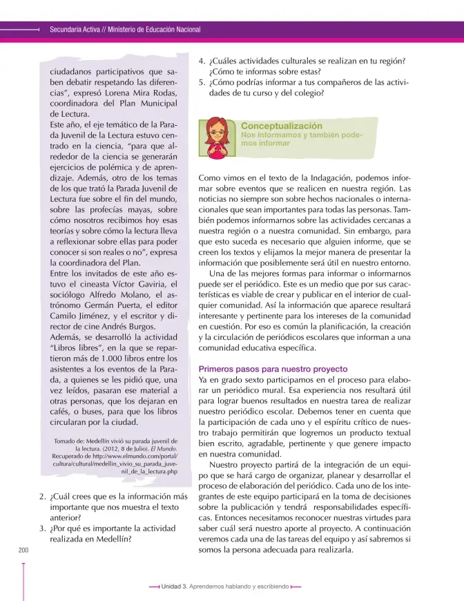 Página 200 de Lenguaje 9° · Secundaria Activa