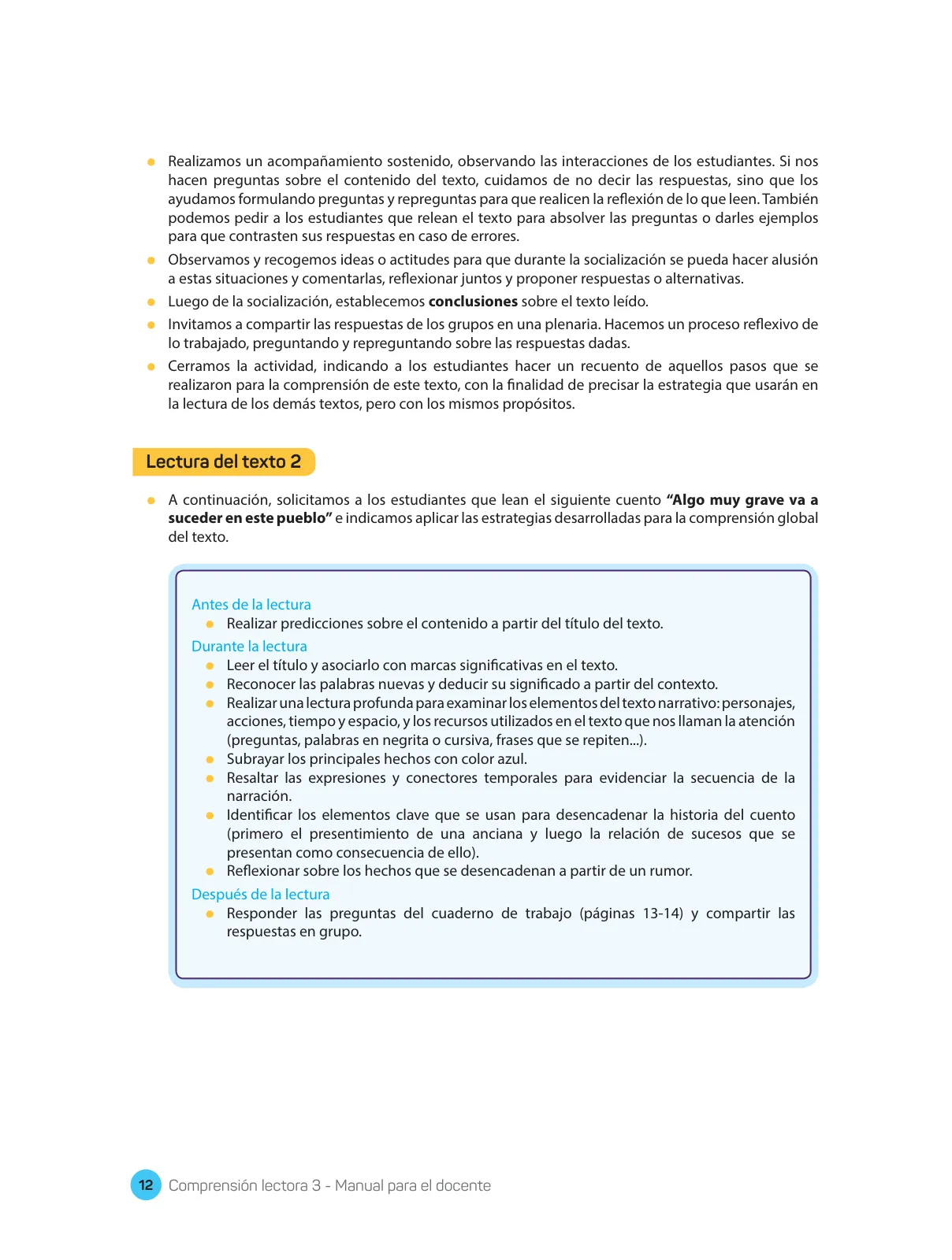 Miniatura página 14 de Comprensión lectora : manual para el docente de tercer grado de Secundaria 2018 · 2018