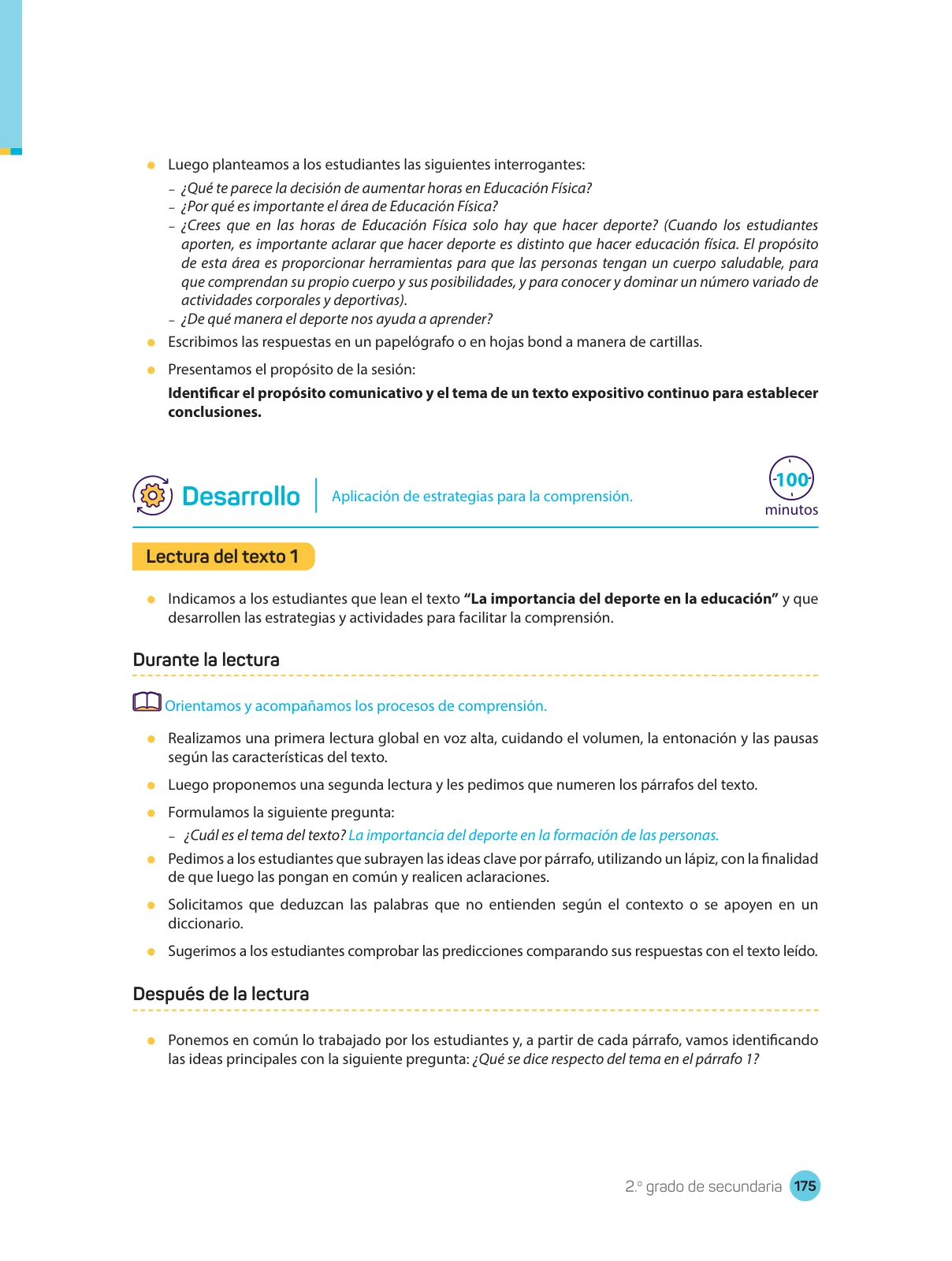 Página 177 de Comprensión lectora : manual para el docente de segundo grado de Secundaria 2018 · 2018