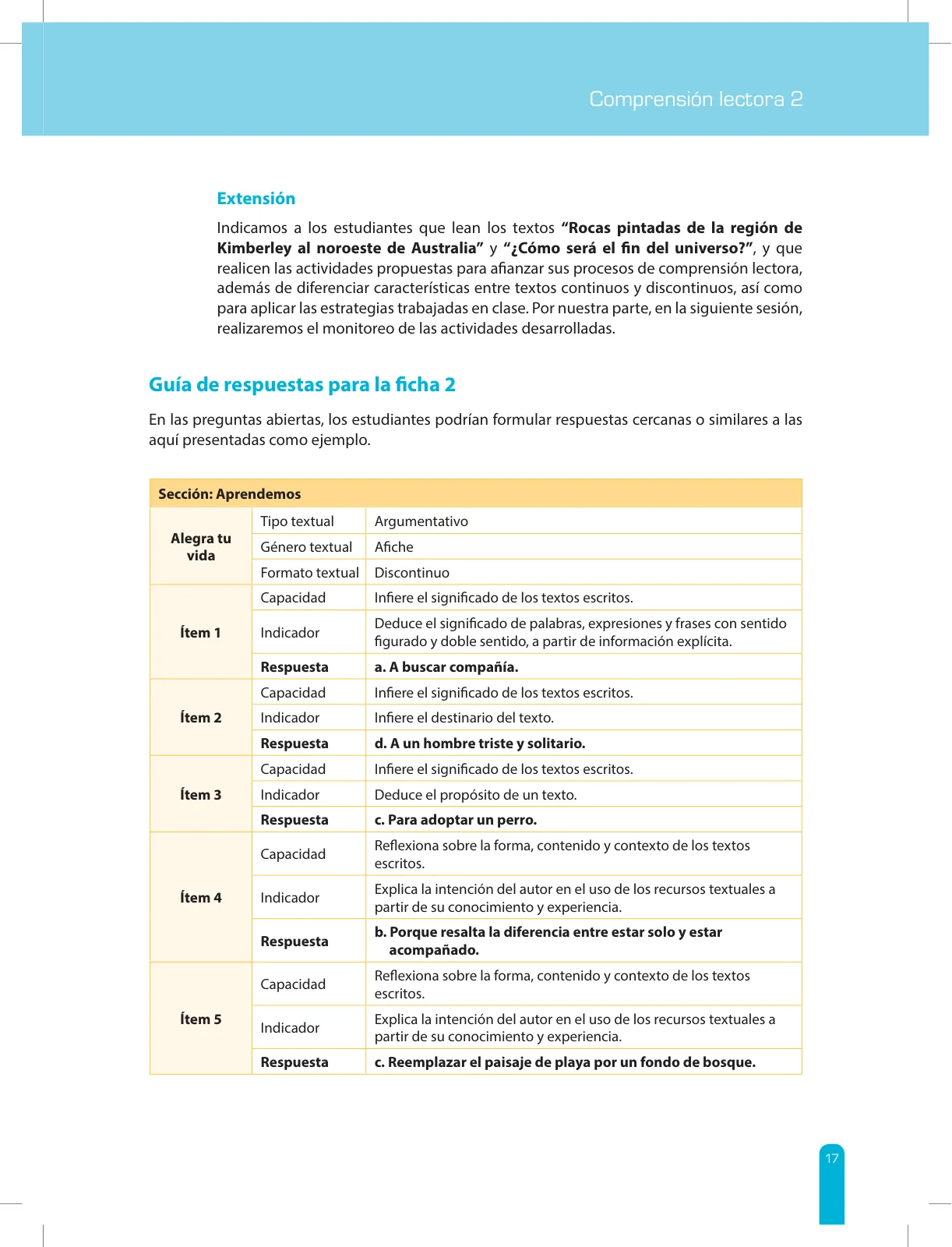 Página 19 de Comprensión lectora 2 : manual para el docente de segundo grado de Secundaria · 2017