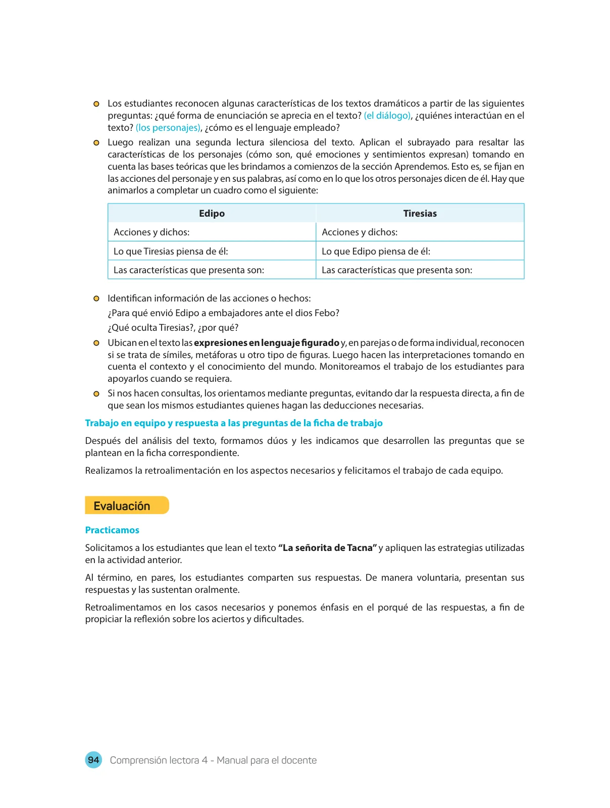 Miniatura página 96 de Comprensión lectora 4 : manual para el docente de cuarto grado de Secundaria · 2017