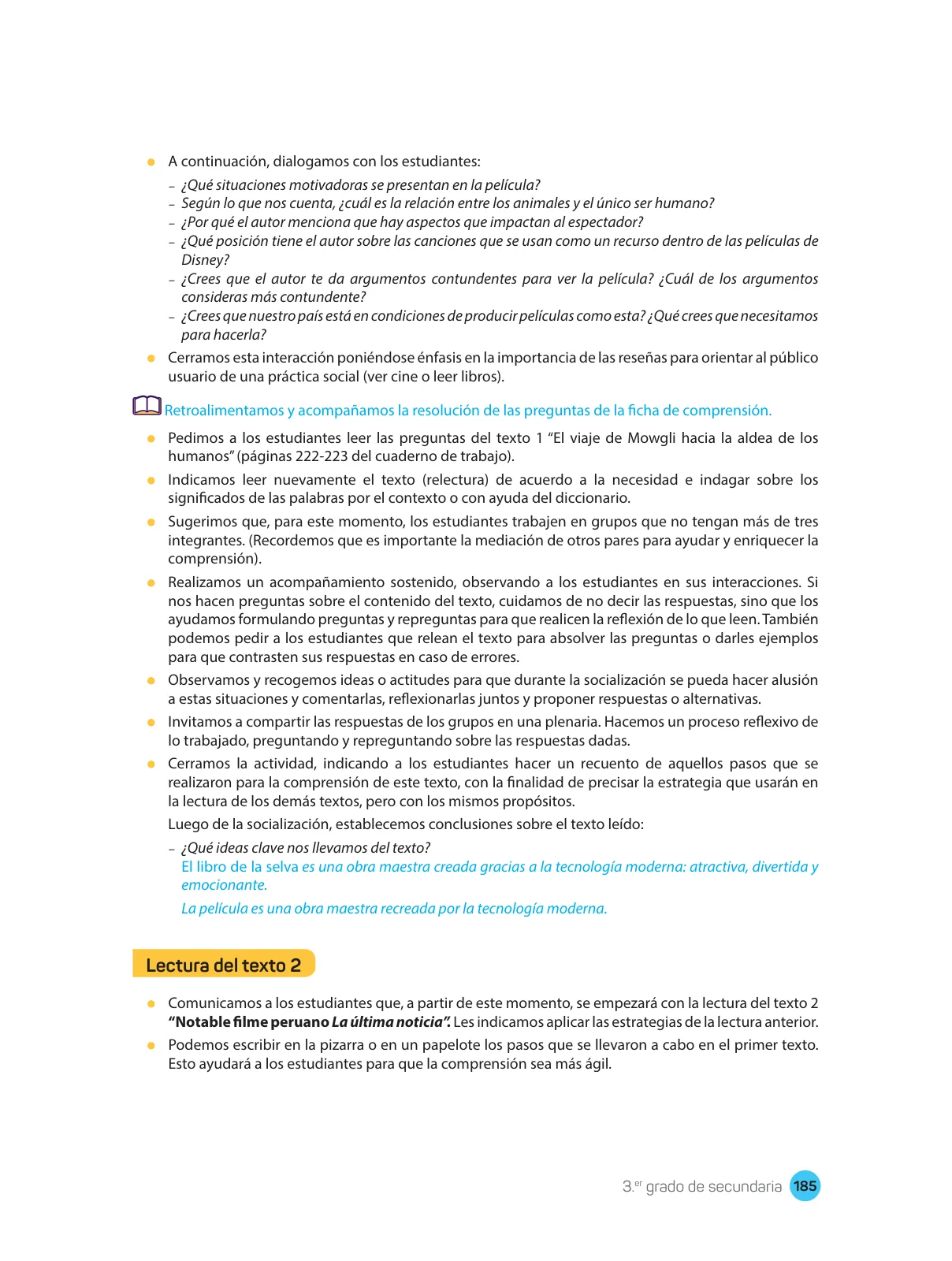 Miniatura página 187 de Comprensión lectora : manual para el docente de tercer grado de Secundaria 2018 · 2018