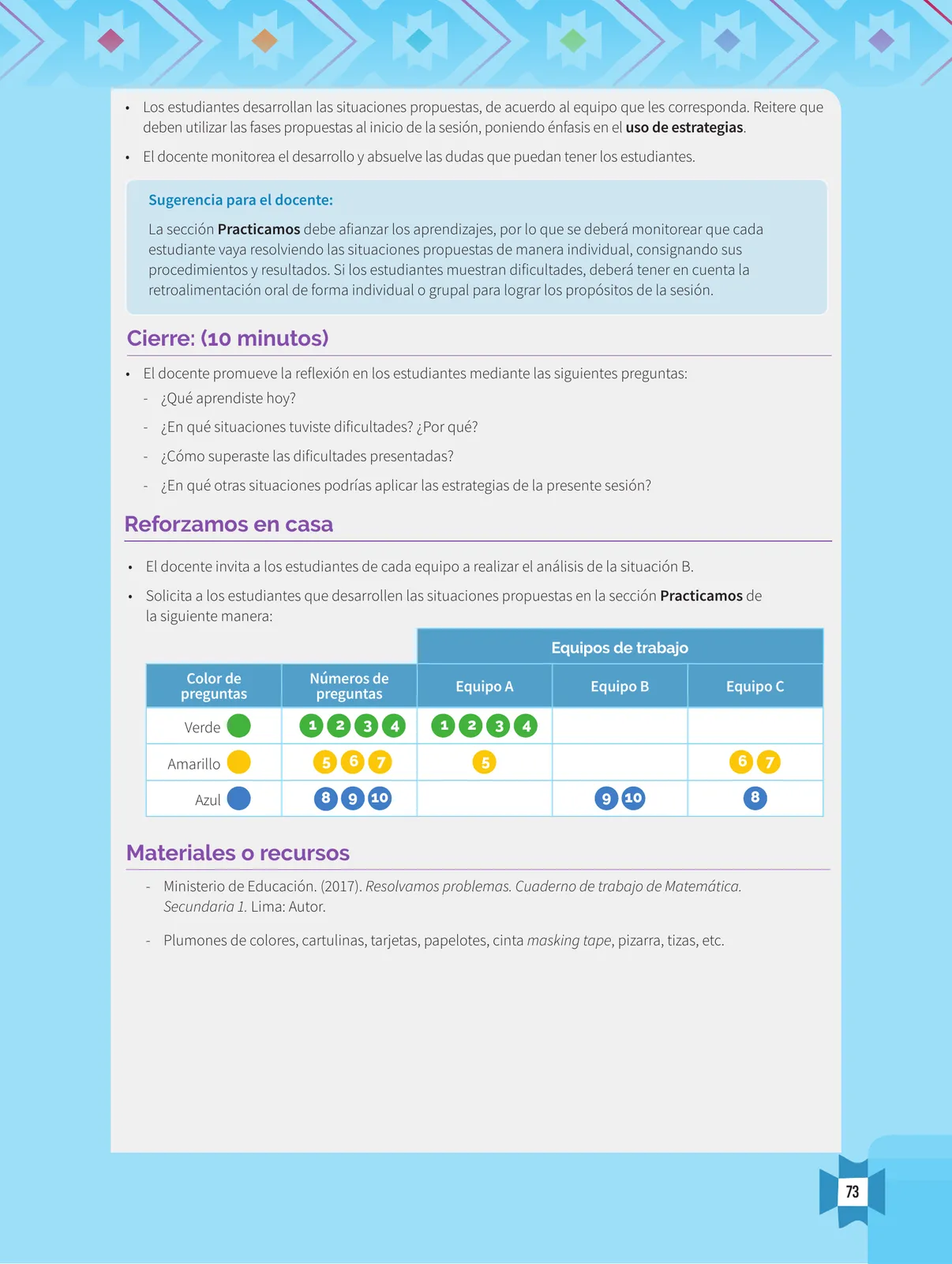 Página 75 de Resolvamos problemas 1 : manual para el docente 2018 · 2018