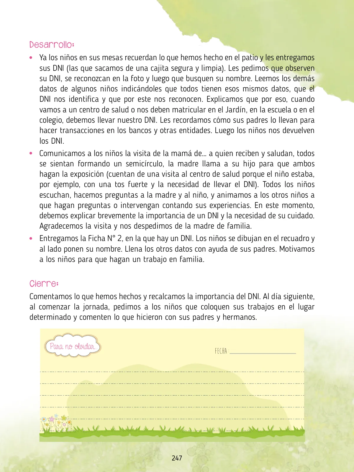 Página 249 de Agenda pedagógica 2017-2018 para docentes de II Ciclo de Instituciones de nivel de Educación Inicial · 2017