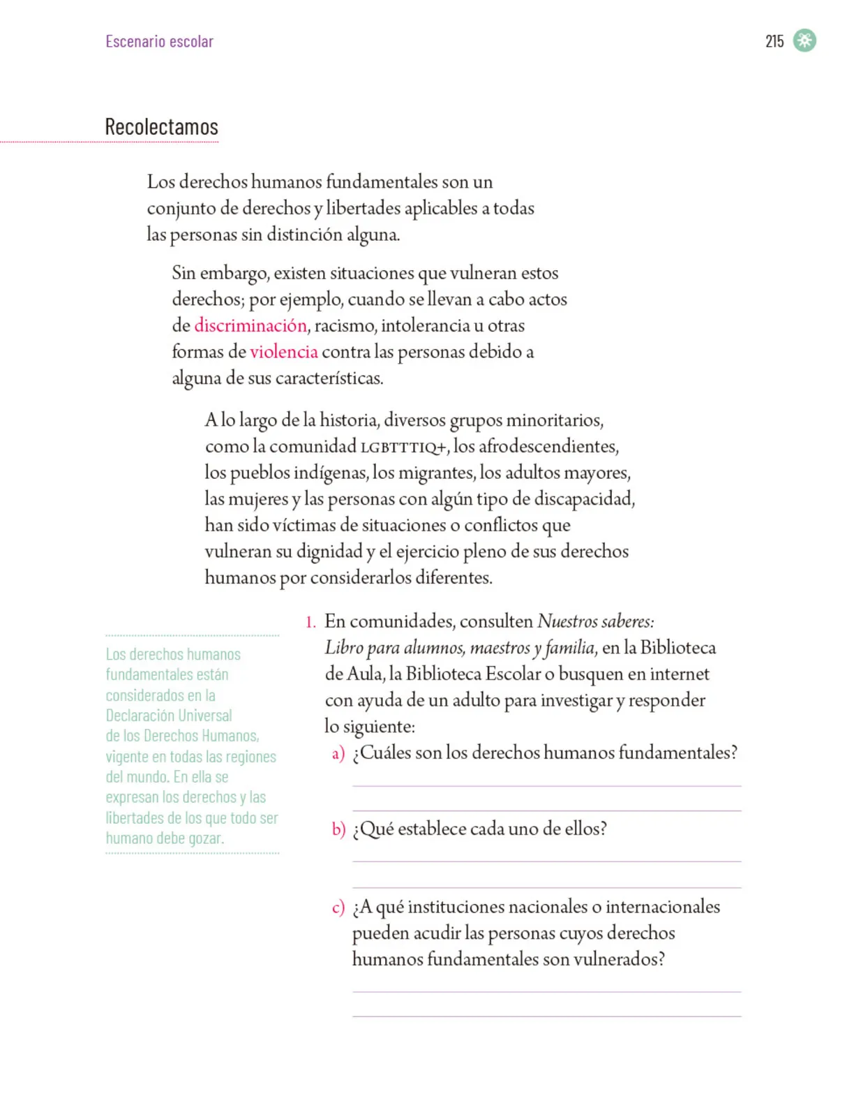 Página 218 de Proyectos Escolares. Libro de Educación Primaria Grado 5° Ciclo Escolar 2025 - 2026