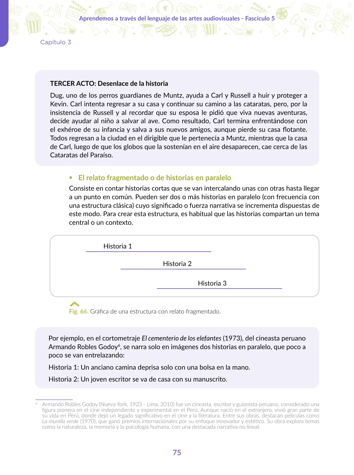 Página 75 de Aprendemos a través del lenguaje de las artes audiovisuales Fascículo 5 para estudiantes de Educación Secundaria · 2024