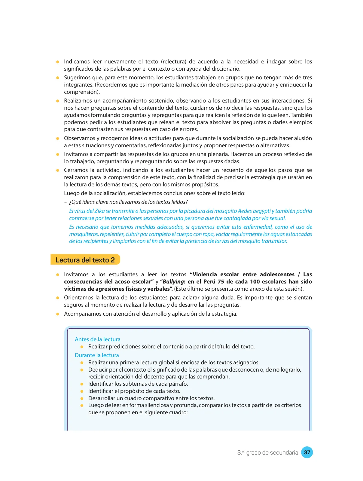 Página 39 de Comprensión lectora : manual para el docente de tercer grado de Secundaria 2018 · 2018