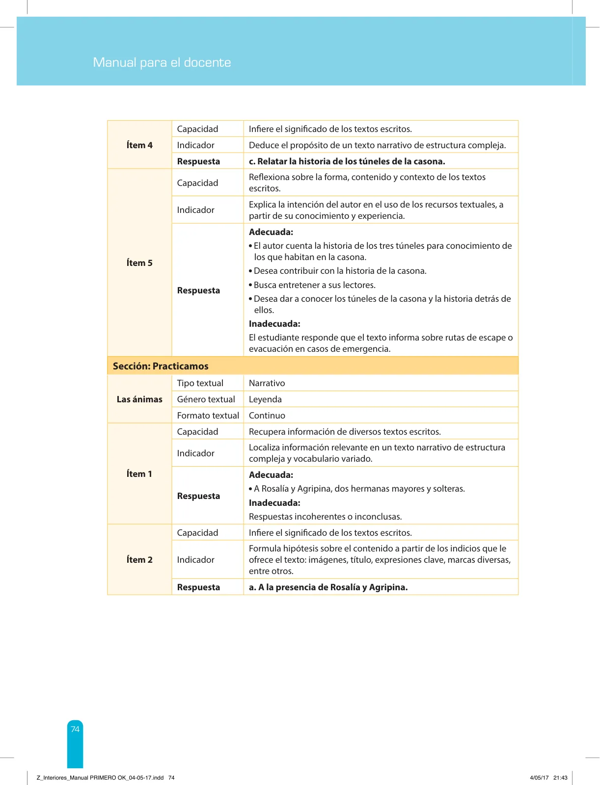 Página 76 de Comprensión lectora 1 : manual para el docente de primer grado de Secundaria · 2017