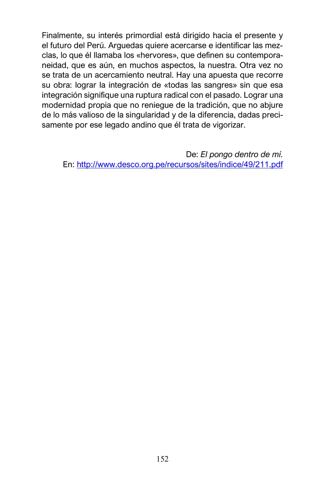 Página 152 de Arguedas, entre el fuego y el amor : textos seleccionados para estudiantes de Educación Básica · 2021