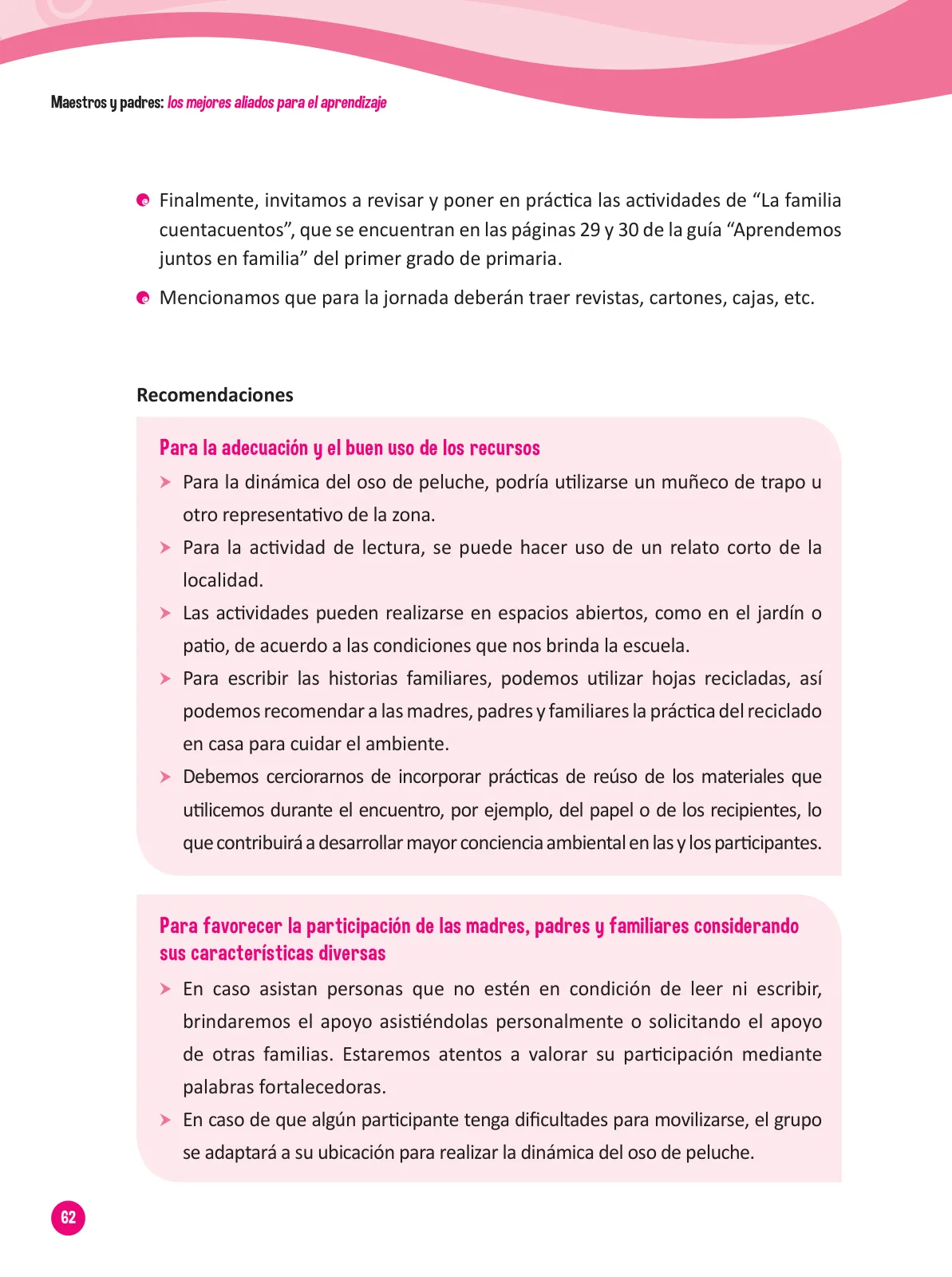 Página 64 de Guía para el trabajo docente con las familias del ciclo III de Primaria · 2016