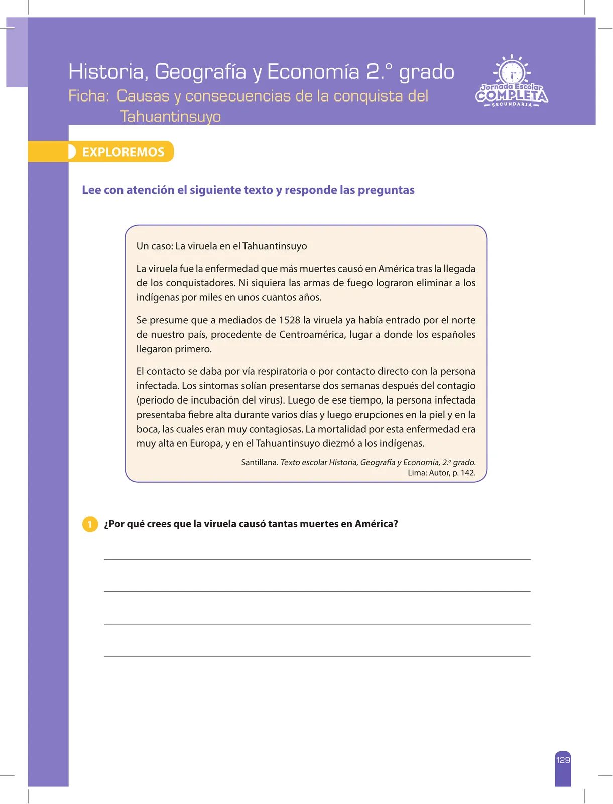 Página 129 de Historia, Geografía y Economía 2 : cuaderno de reforzamiento pedagógico - JEC · 2016