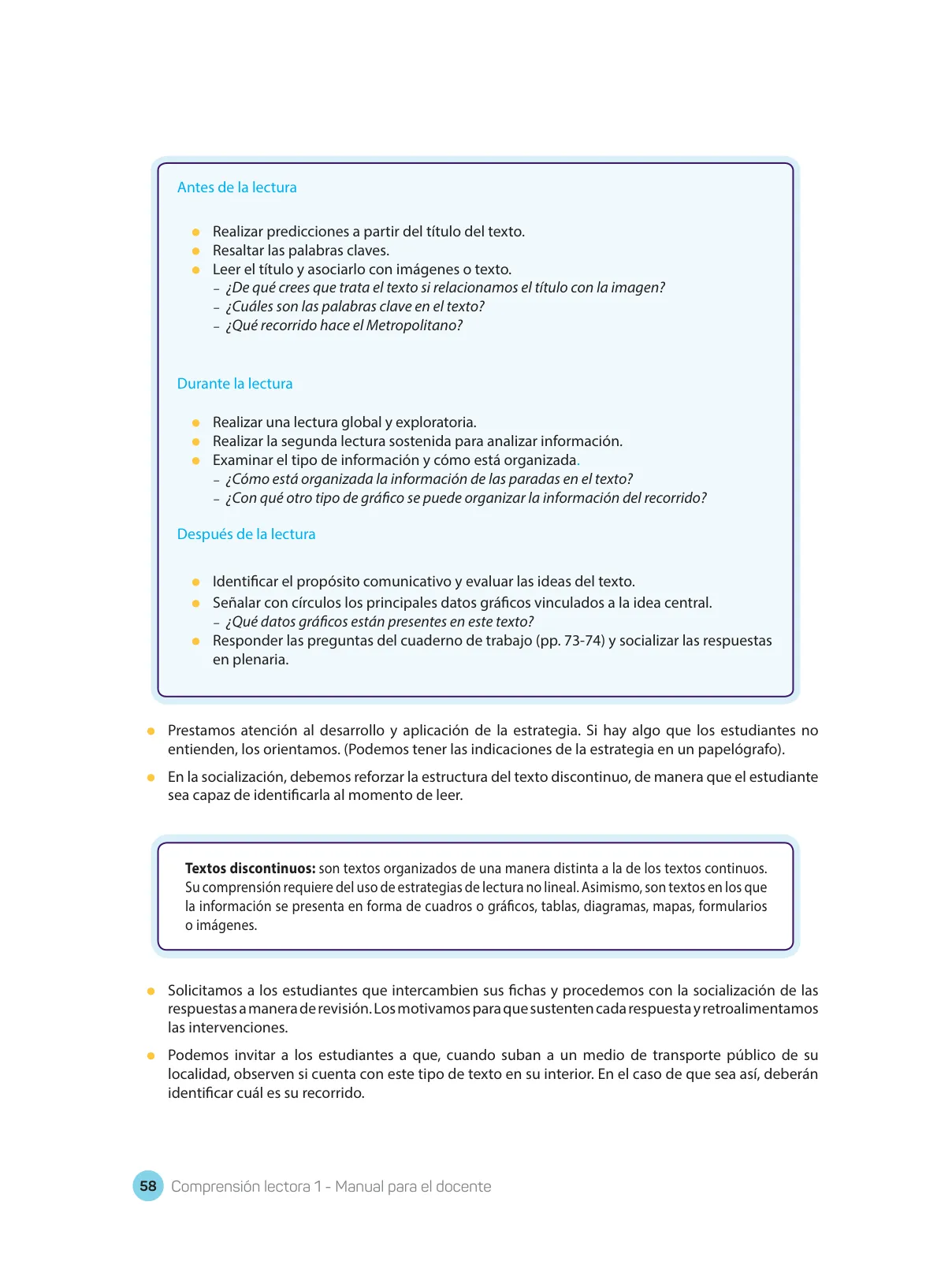 Página 60 de Comprensión lectora : manual para el docente de primer grado de Secundaria 2018 · 2018