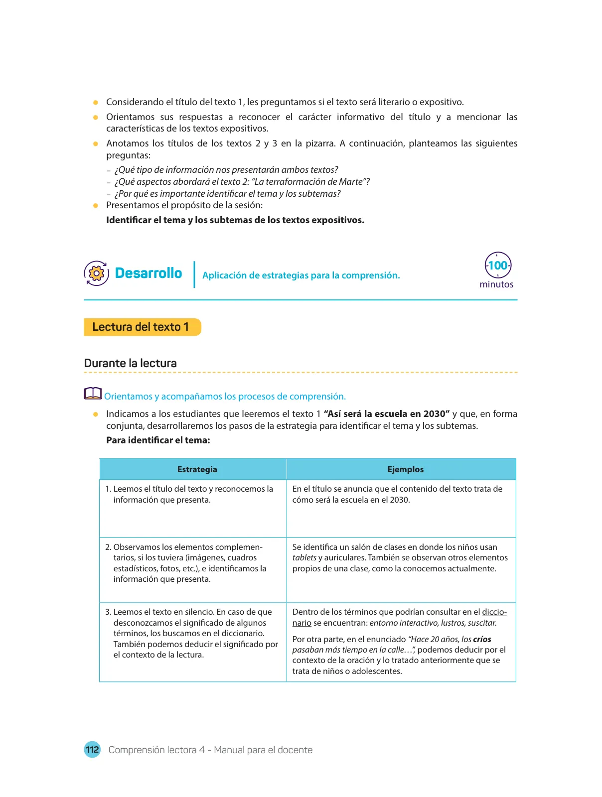 Miniatura página 114 de Comprensión lectora : manual para el docente de cuarto grado de Secundaria 2018 · 2018