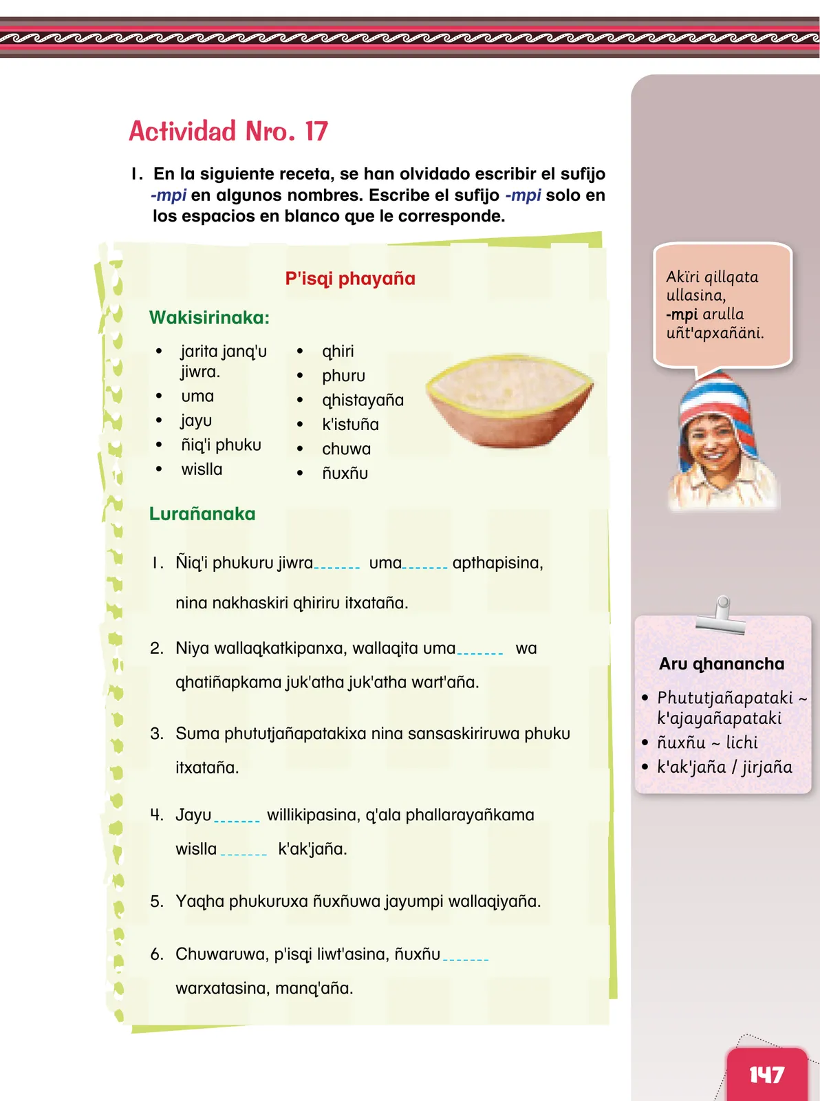 Página 149 de Aymara arutha chiqapa qillqañataki panka = Manual de escritura Aimara · 2021