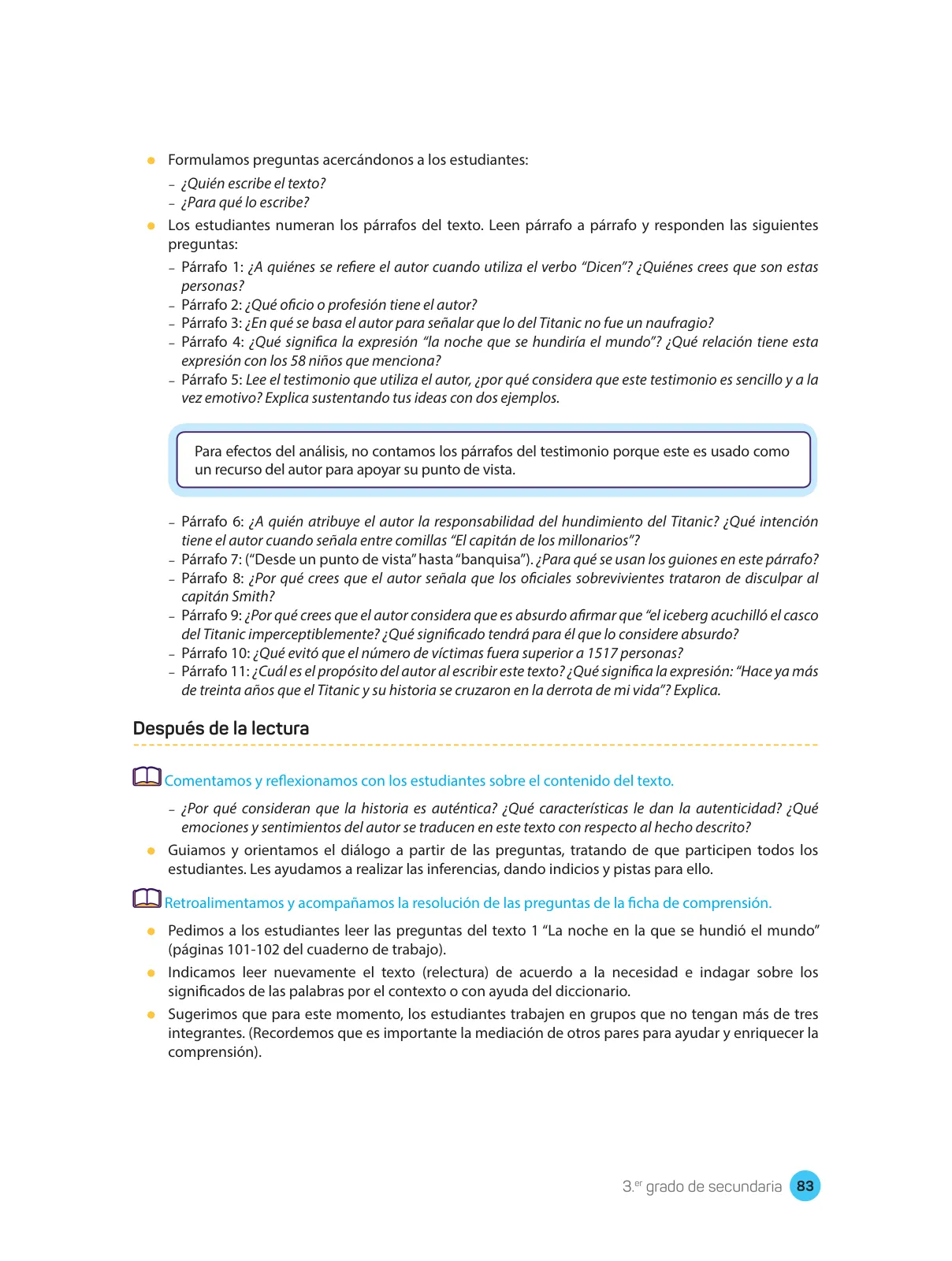 Miniatura página 85 de Comprensión lectora : manual para el docente de tercer grado de Secundaria 2018 · 2018