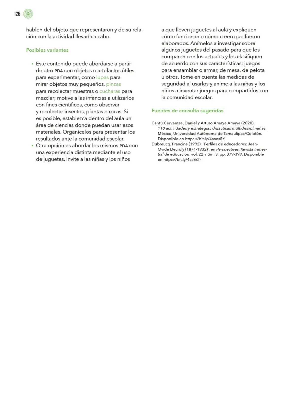 Miniatura página 127 de Modalidades de trabajo para la acción transformadora y el codiseño  Libro de Educación Preescolar Grado 1°, 2°, 3°  Ciclo Escolar 2025 - 2026