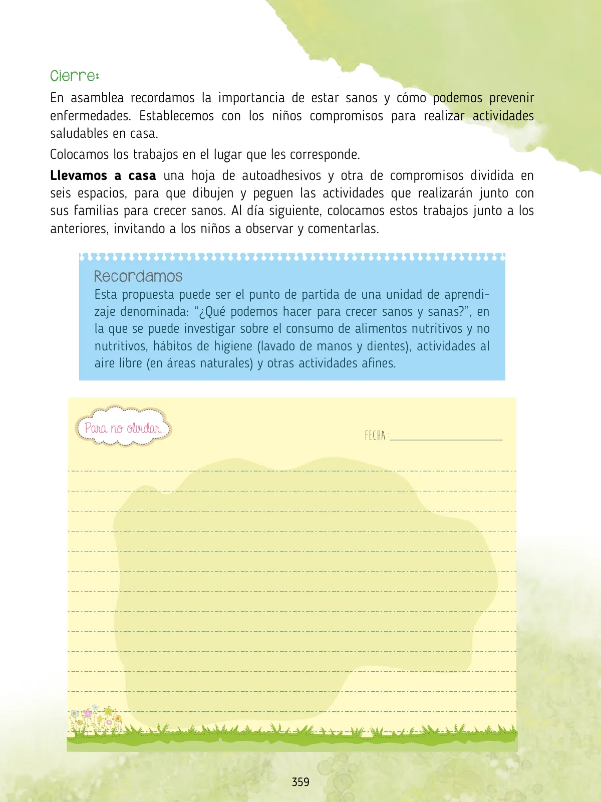 Miniatura página 361 de Agenda pedagógica 2017-2018 para docentes de II Ciclo de Instituciones de nivel de Educación Inicial · 2017