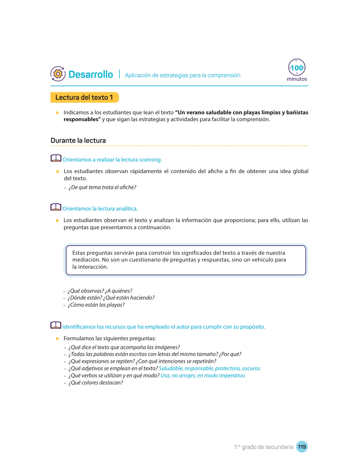 Miniatura página 121 de Comprensión lectora : manual para el docente de primer grado de Secundaria 2018 · 2018