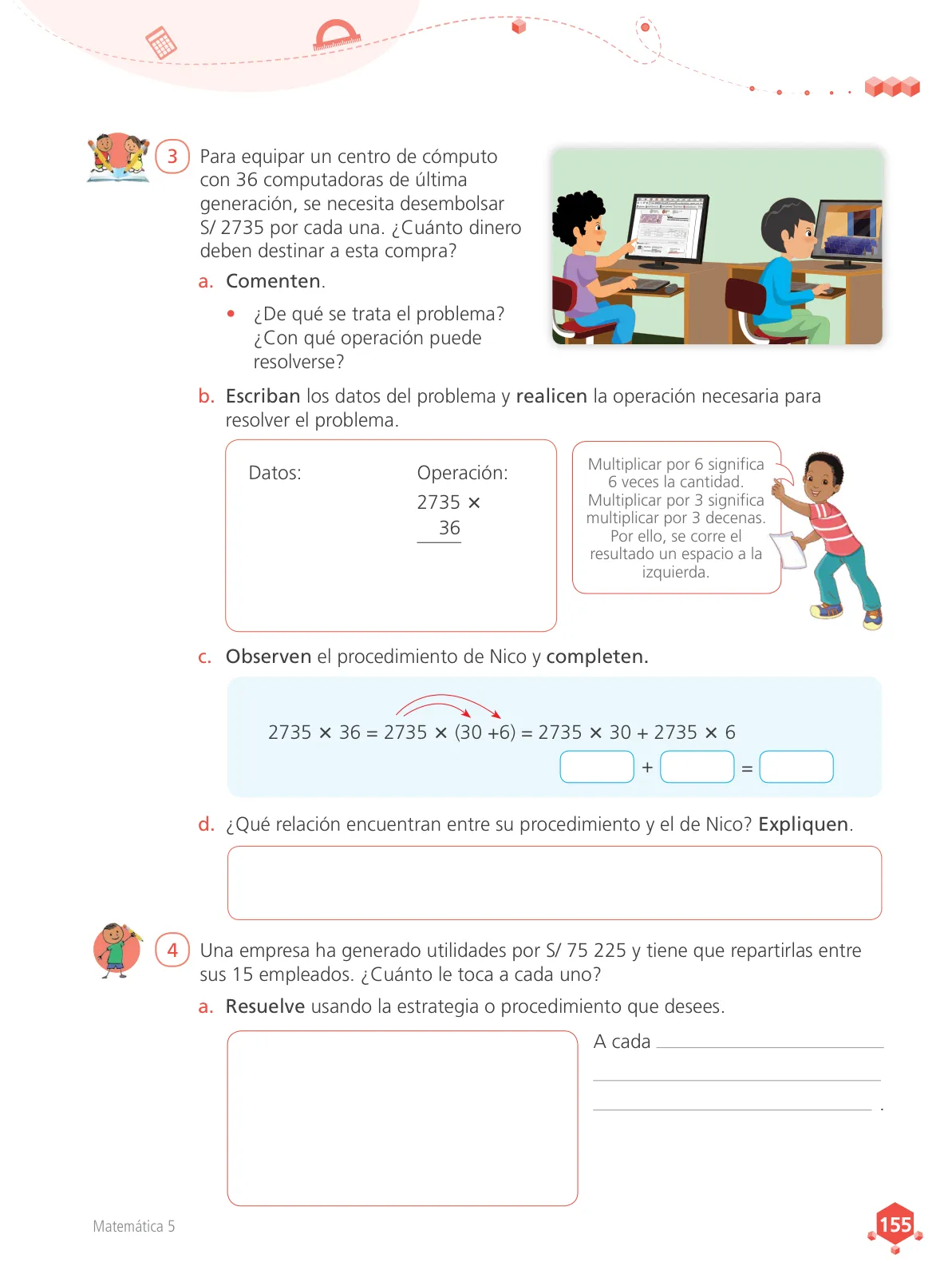 Página 156 de Matemática 5 : cuaderno de trabajo para quinto grado de Educación Primaria 2018 · 2018