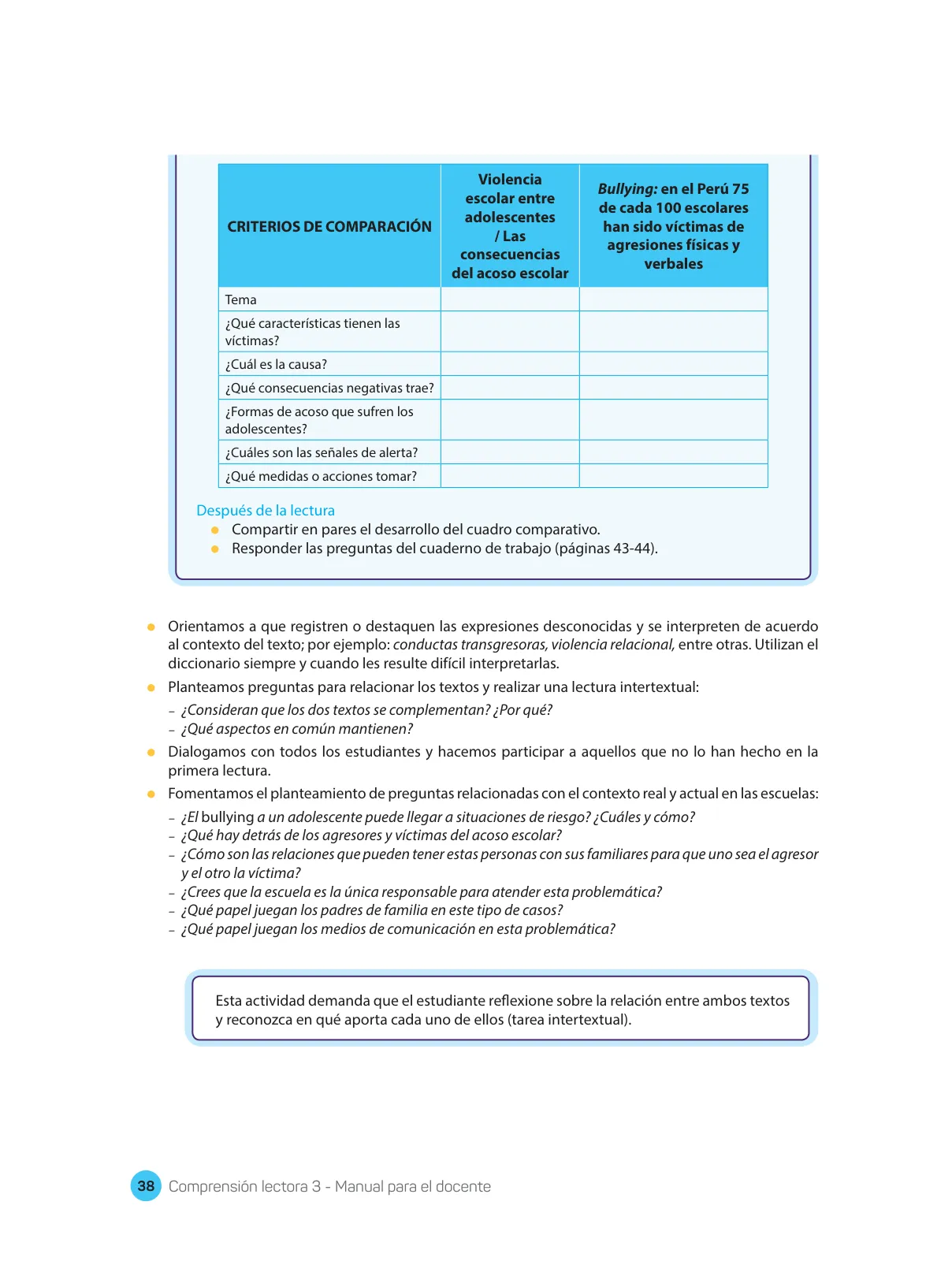 Miniatura página 40 de Comprensión lectora : manual para el docente de tercer grado de Secundaria 2018 · 2018