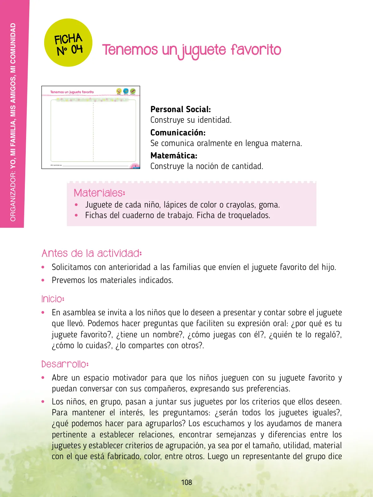 Miniatura página 110 de Agenda pedagógica 2017-2018 para docentes de II Ciclo de Instituciones de nivel de Educación Inicial · 2017