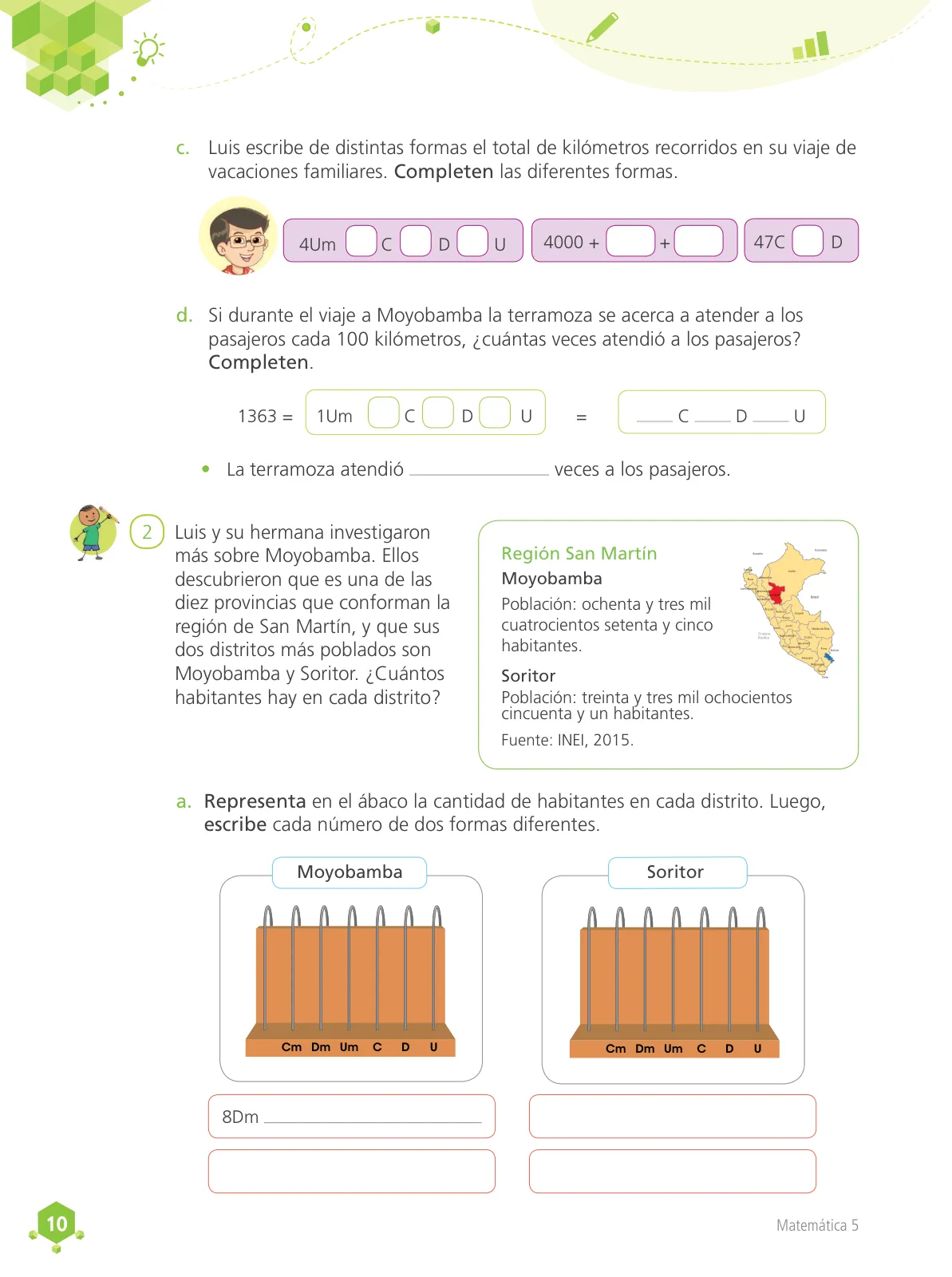 Página 11 de Matemática 5 : cuaderno de trabajo para quinto grado de Educación Primaria 2018 · 2018