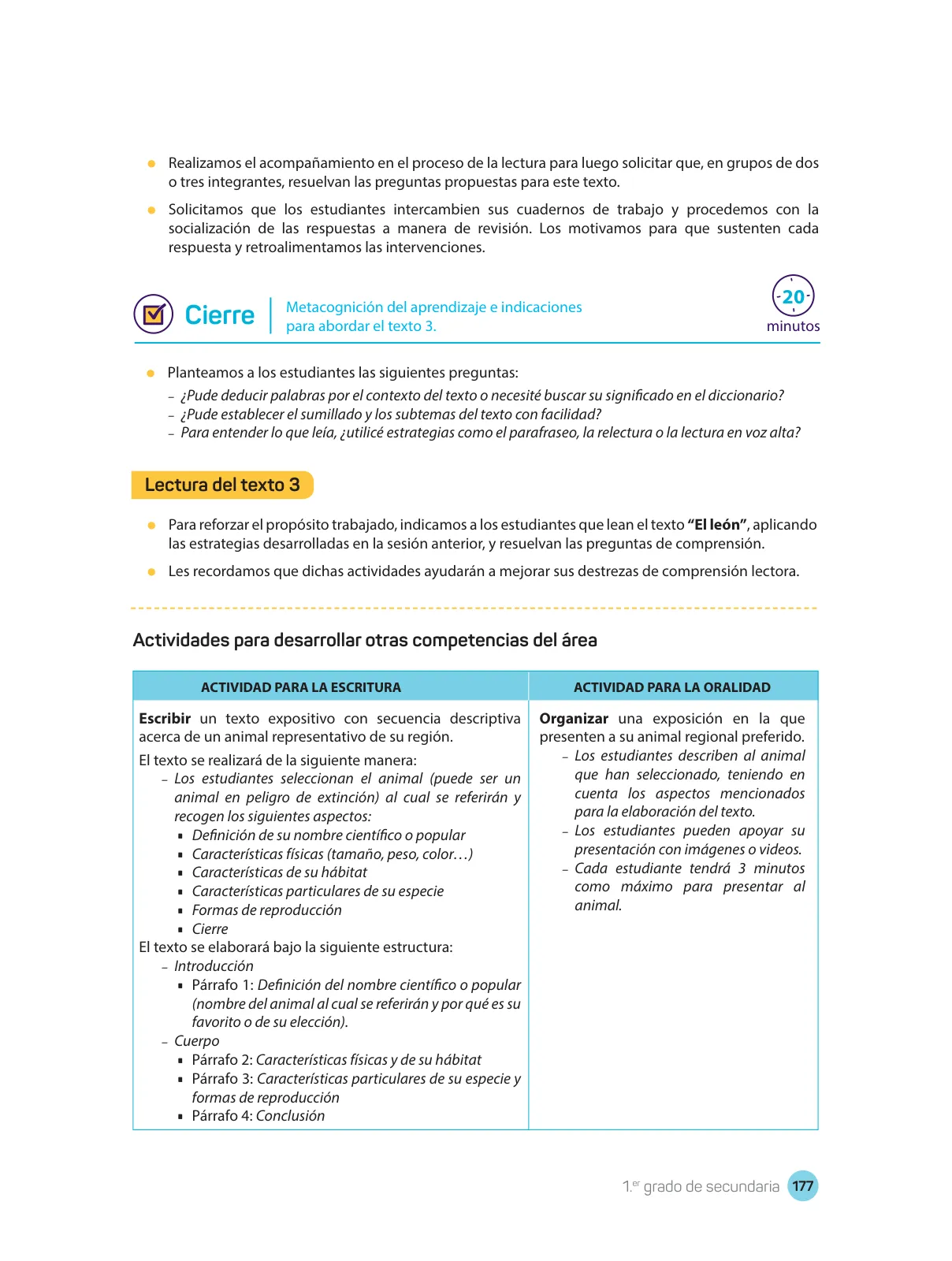 Miniatura página 179 de Comprensión lectora : manual para el docente de primer grado de Secundaria 2018 · 2018