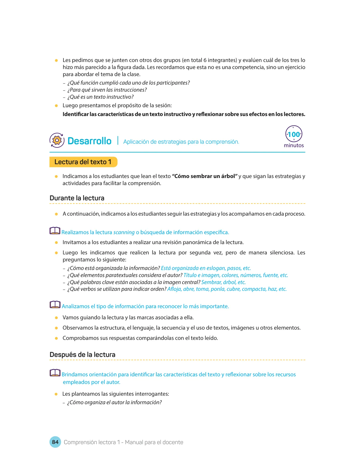 Página 86 de Comprensión lectora : manual para el docente de primer grado de Secundaria 2018 · 2018