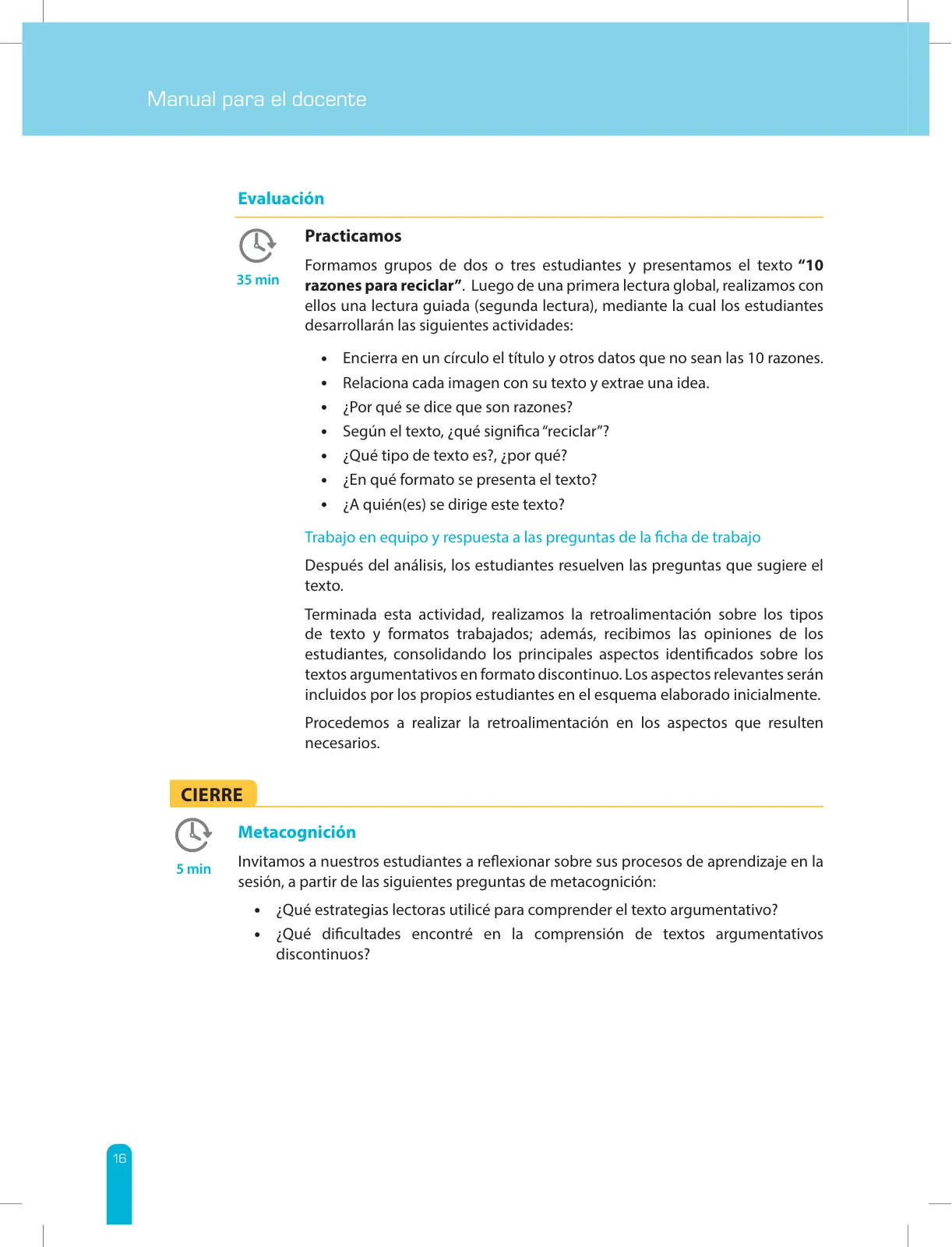 Miniatura página 18 de Comprensión lectora 2 : manual para el docente de segundo grado de Secundaria · 2017