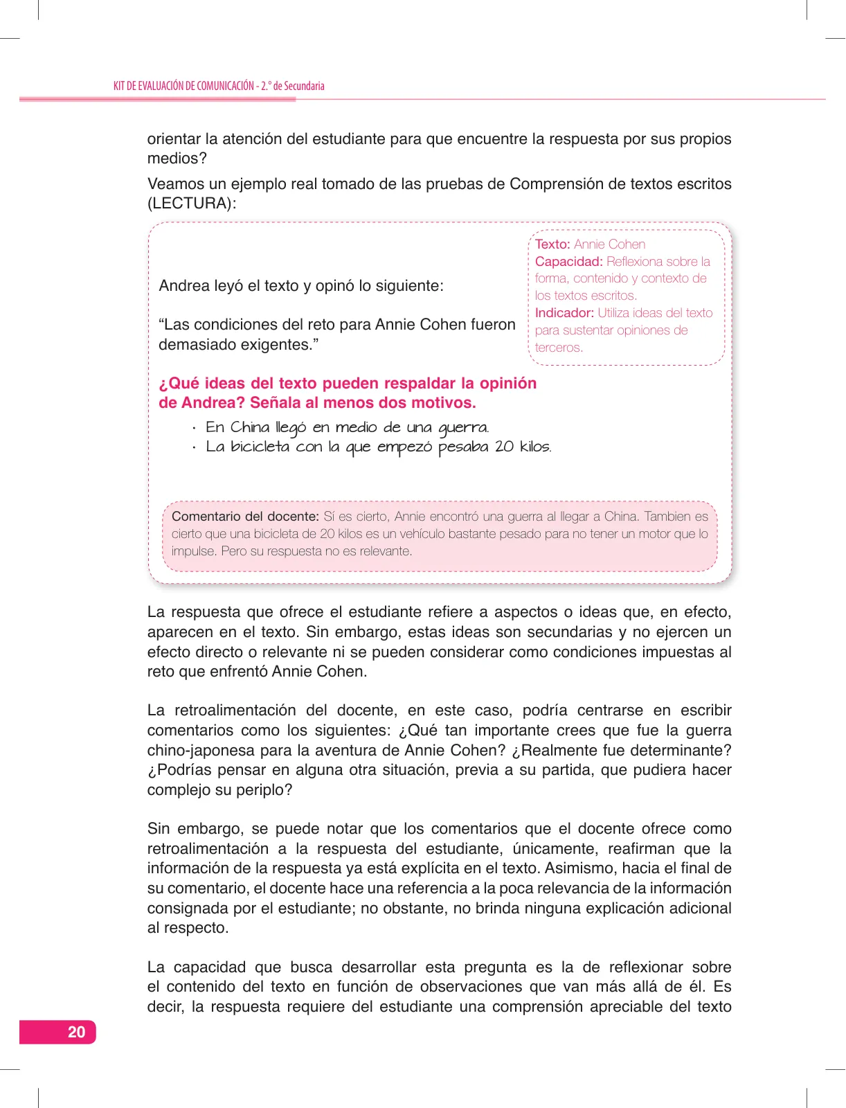 Página 20 de Comunicación, kit de evaluación Demostrando lo que aprendimos, 2do. secundaria : manual de uso para el docente · 2016