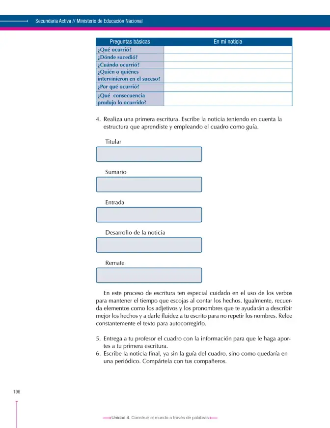 Página 196 de Lenguaje 6° · Secundaria Activa