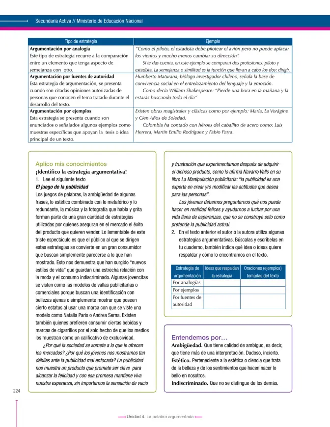 Página 224 de Lenguaje 8° · Secundaria Activa
