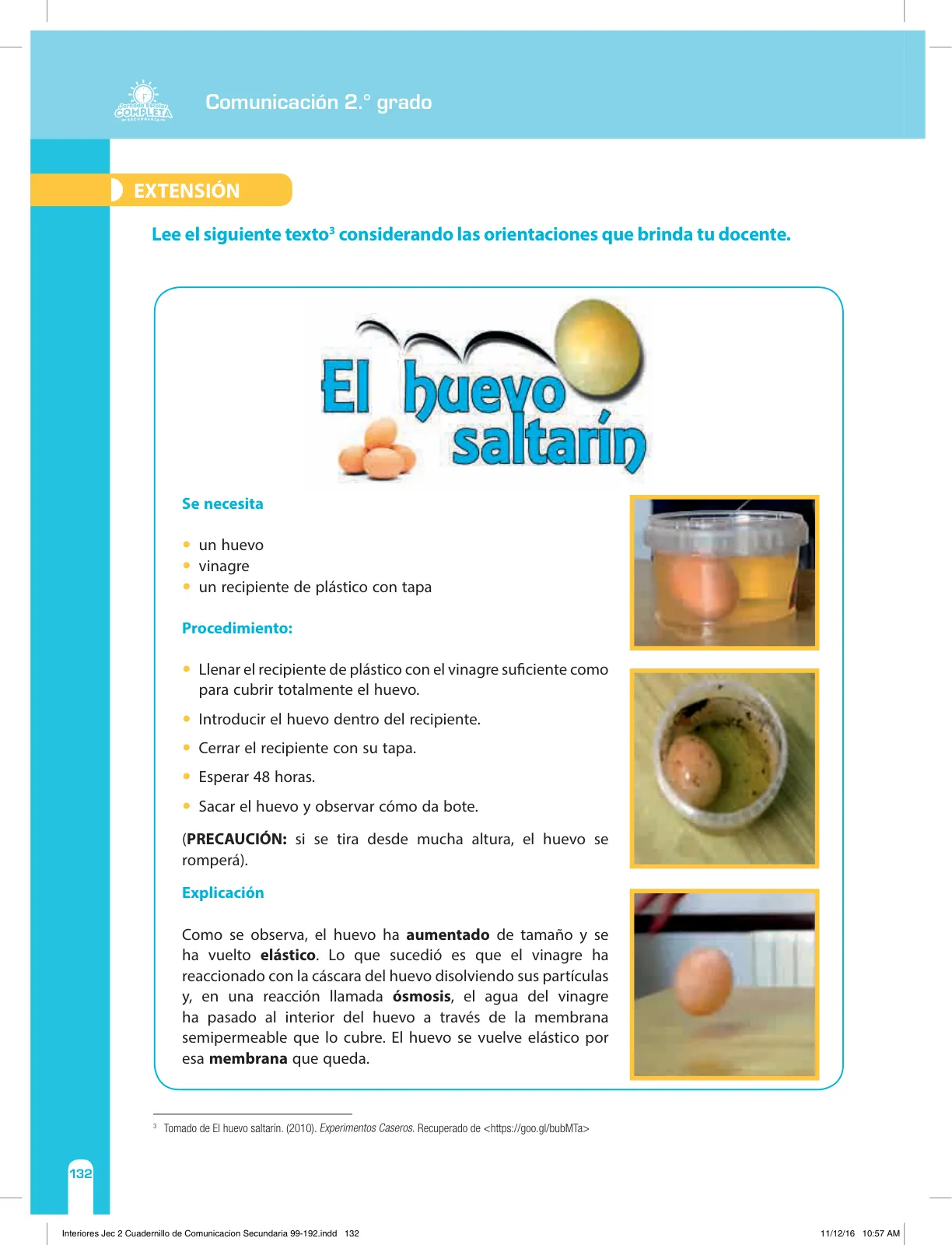 Página 132 de Comunicación Secundaria 2. Cuaderno de reforzamiento pedagógico - JEC · 2016