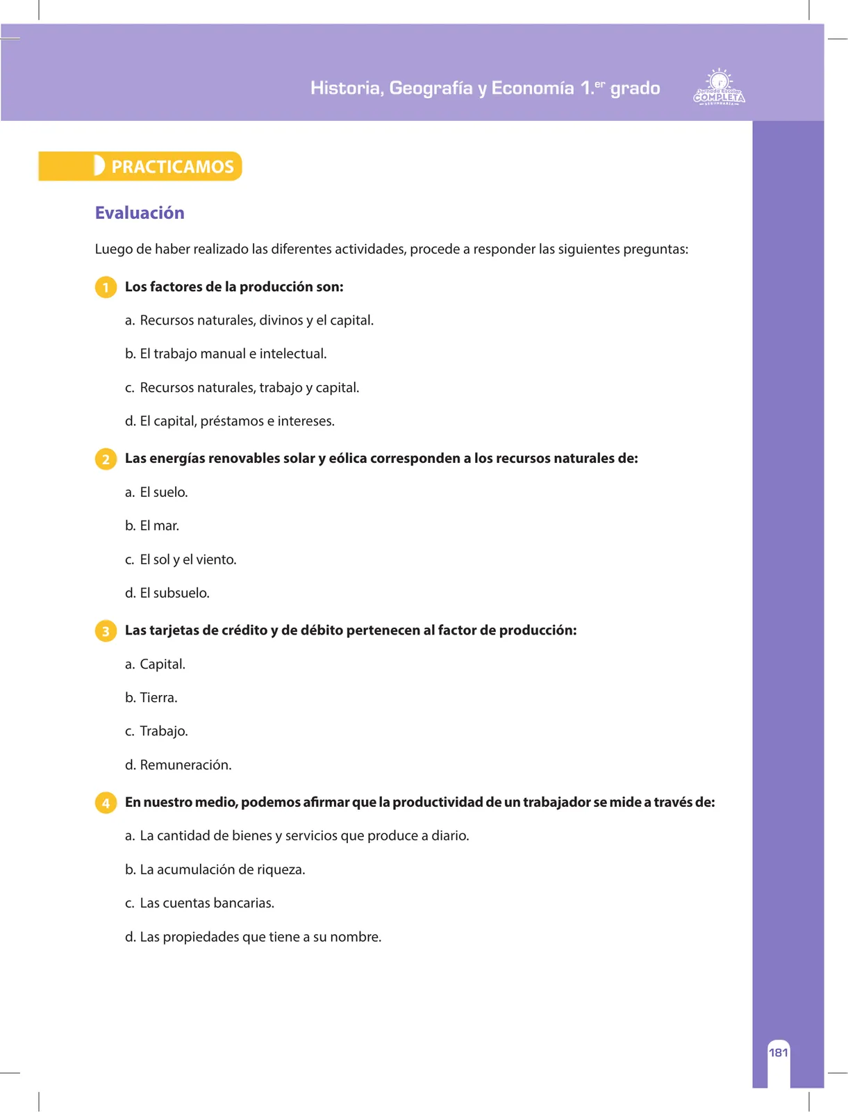 Miniatura página 181 de Historia, Geografía y Economía 1 : cuaderno de reforzamiento pedagógico - JEC · 2016