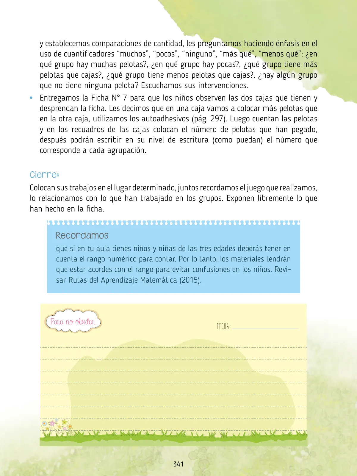 Página 343 de Agenda pedagógica 2017-2018 para docentes de II Ciclo de Instituciones de nivel de Educación Inicial · 2017