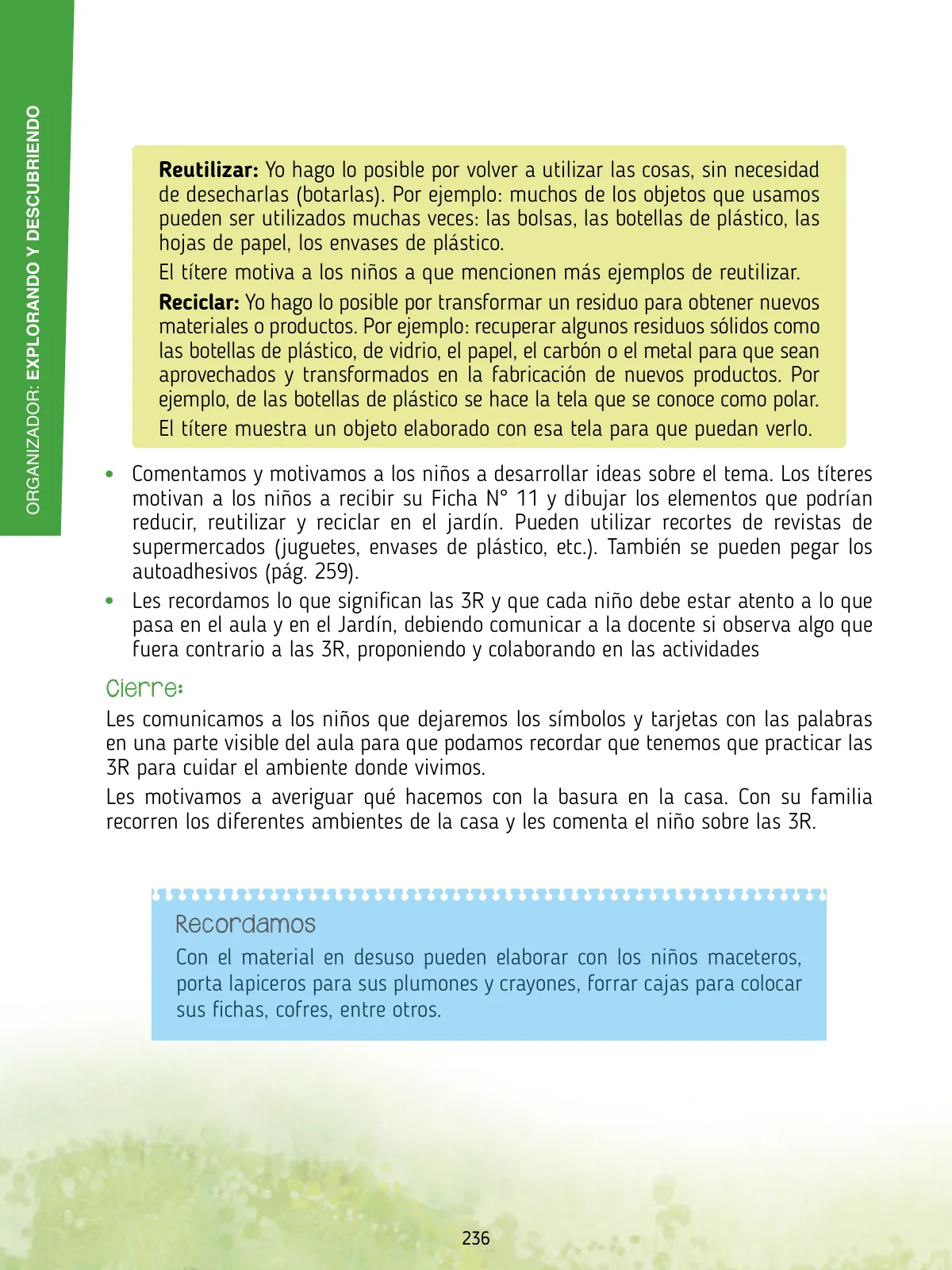 Miniatura página 238 de Agenda pedagógica 2017-2018 para docentes de II Ciclo de Instituciones de nivel de Educación Inicial · 2017