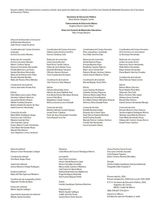 Página 3 de Nuestros saberes: Libro para alumnos, maestros y familia. Libro de Educación Primaria Grado 6° Ciclo Escolar 2025 - 2026