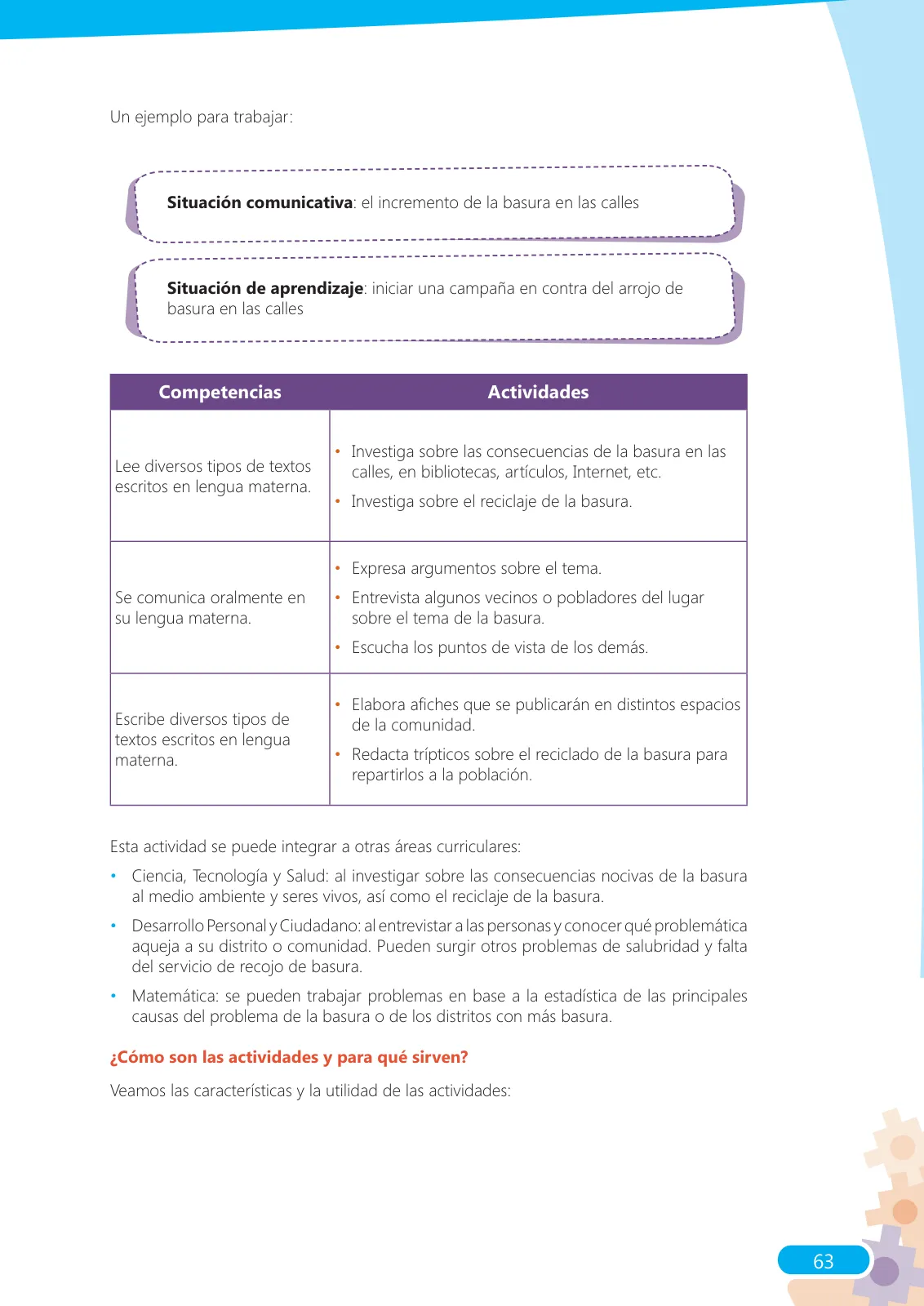 Página 63 de Guía para el docente sobre el uso del material educativo, Quechua Chanka. Ciclos Inicial e Intermedio, área de Comunicación · 2020
