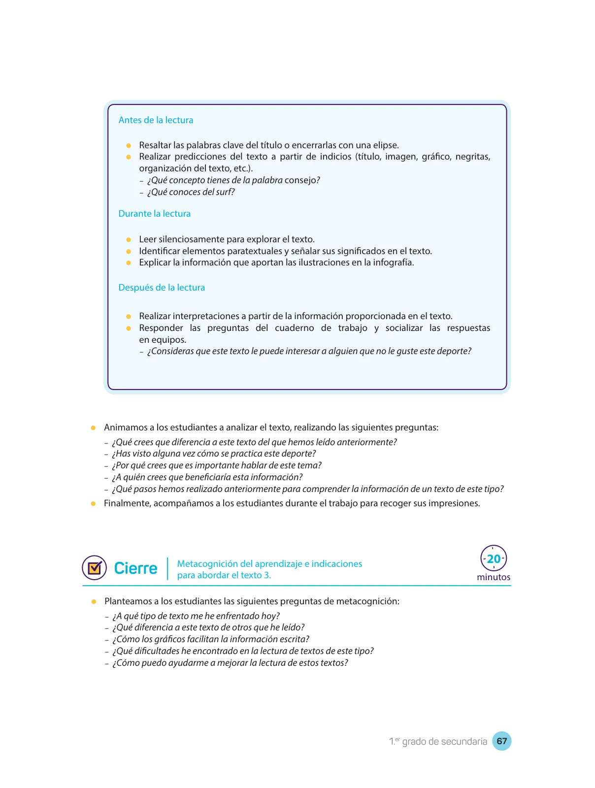 Miniatura página 69 de Comprensión lectora : manual para el docente de primer grado de Secundaria 2018 · 2018