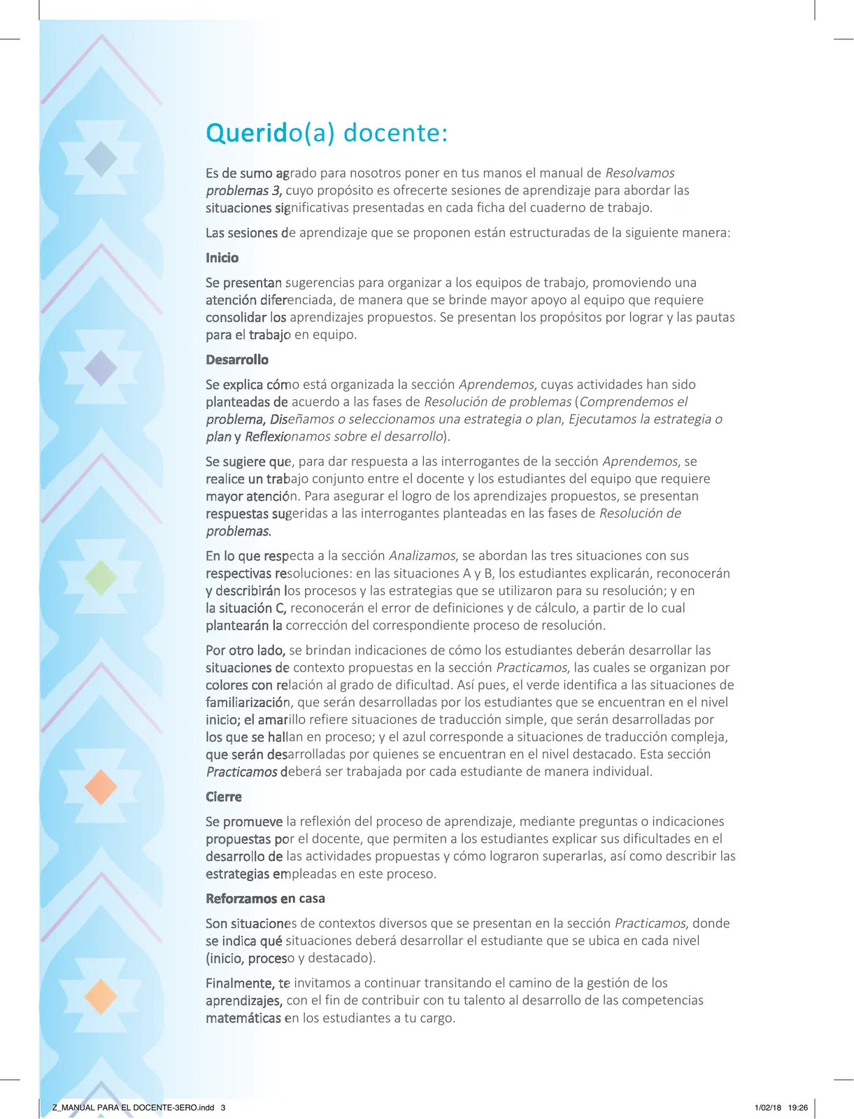 Miniatura página 5 de Resolvamos problemas 3 : manual para el docente 2018 · 2018