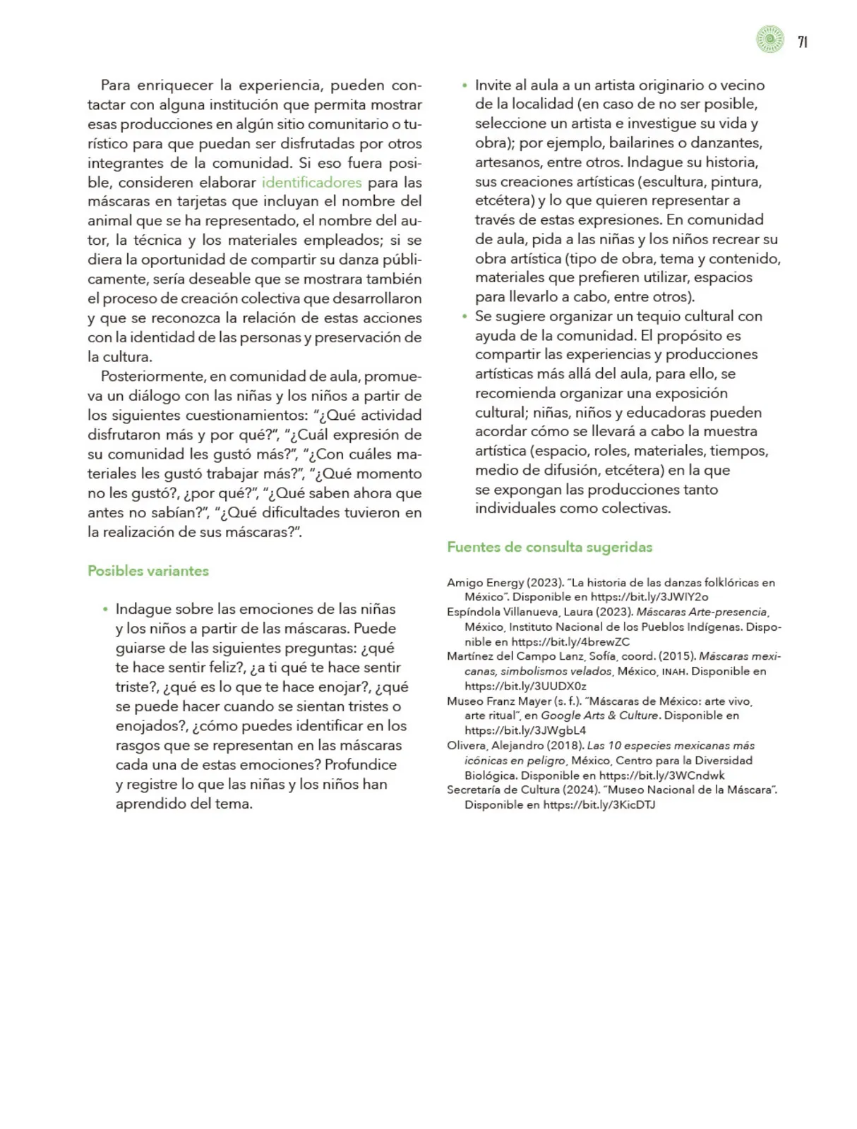 Página 72 de Modalidades de trabajo para la acción transformadora y el codiseño Libro de Educación Preescolar Grado 1°, 2°, 3° Ciclo Escolar 2025 - 2026